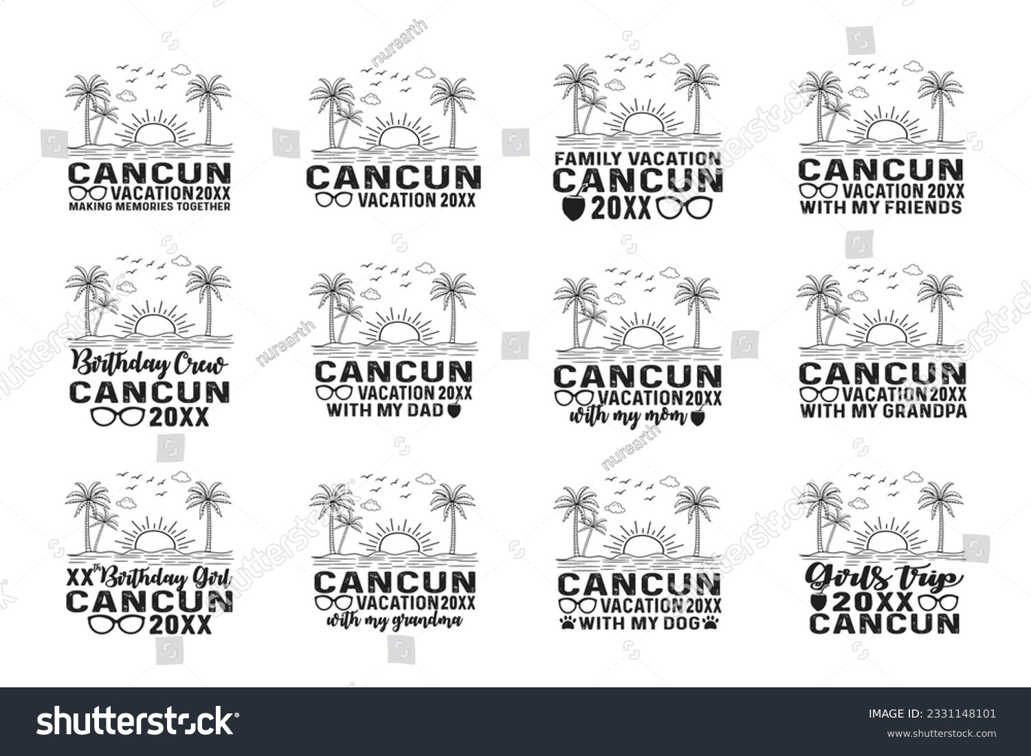 SVG of 
Cancun Vacation 2023 Mexico Beach vintage Retro sunset T-shirt Design, with my family,friends enjoy summer Vibes Memories Together shirt poster print item, typography style svg cut file
 svg