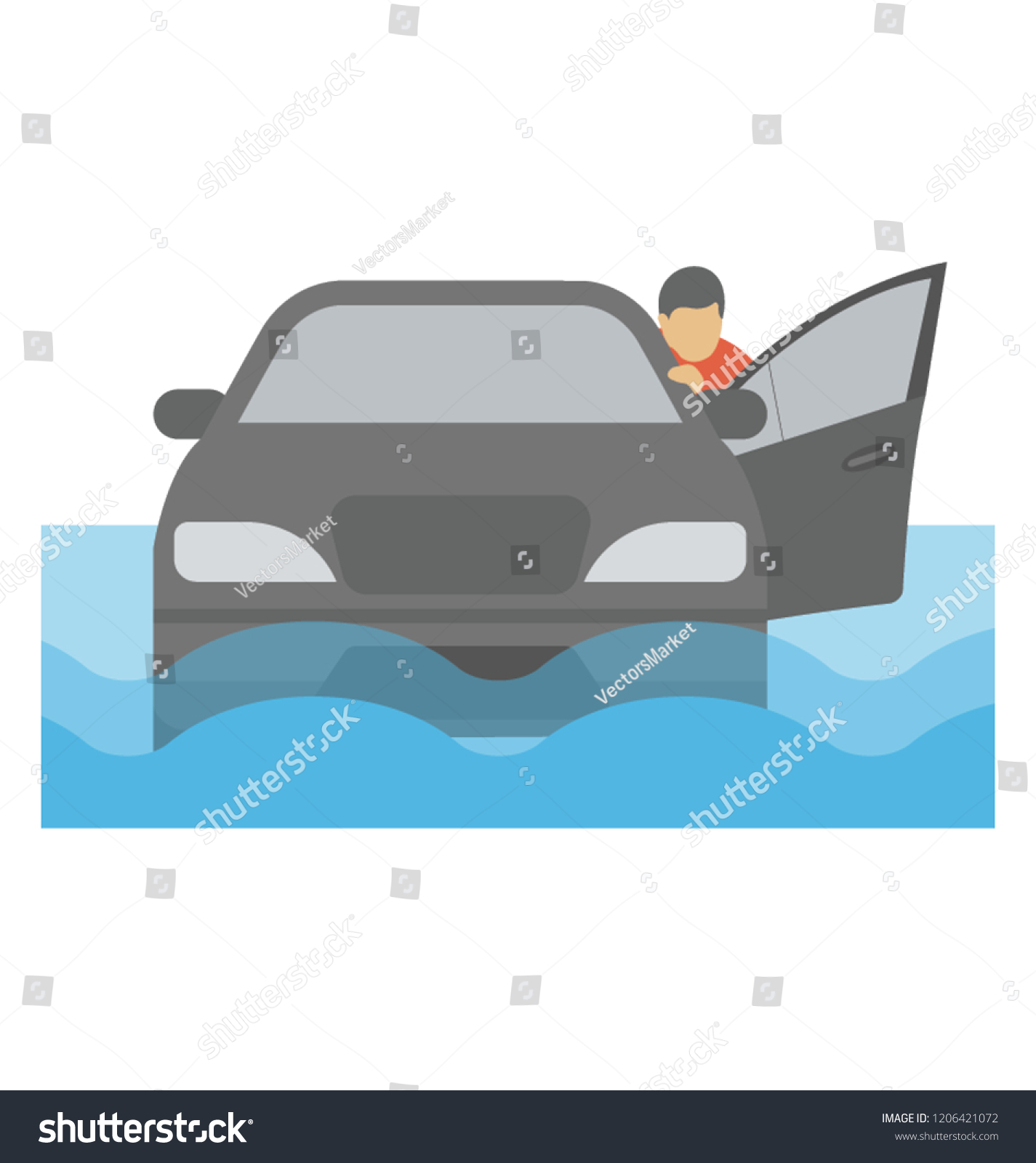 Car Water Man Inside Depicting Car Stock Vector Royalty