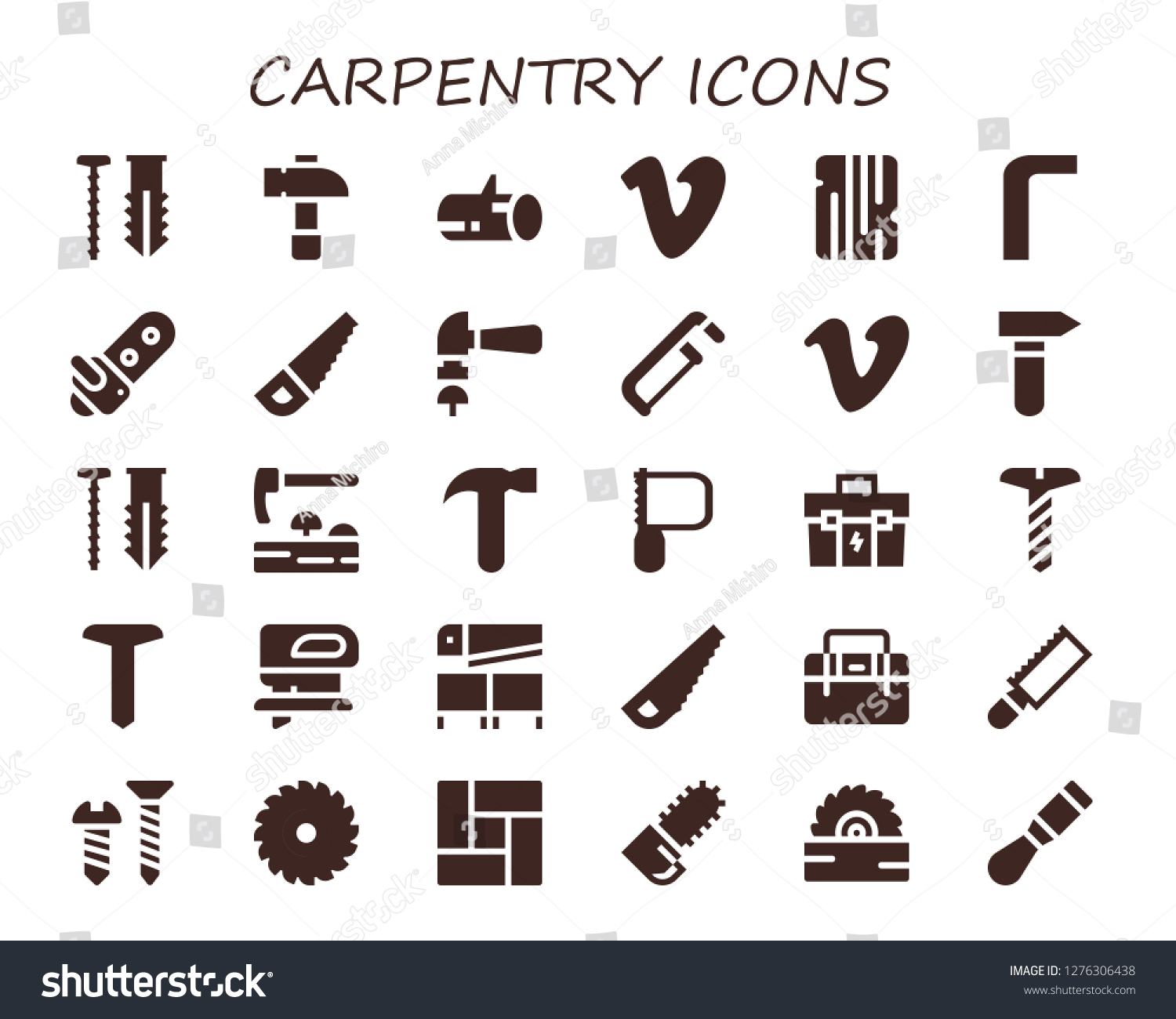 SVG of  carpentry icon set. 30 filled carpentry icons. Simple modern icons about  - Screw, Hammer, Wood, Vimeo, Allen keys, Chainsaw, Saw, Adze, Toolbox, Fretsaw, Floor, Chisel svg