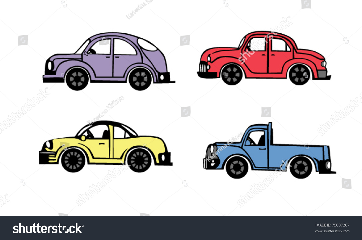 4 Cartoon Cars Stock Vector Illustration 75007267 : Shutterstock