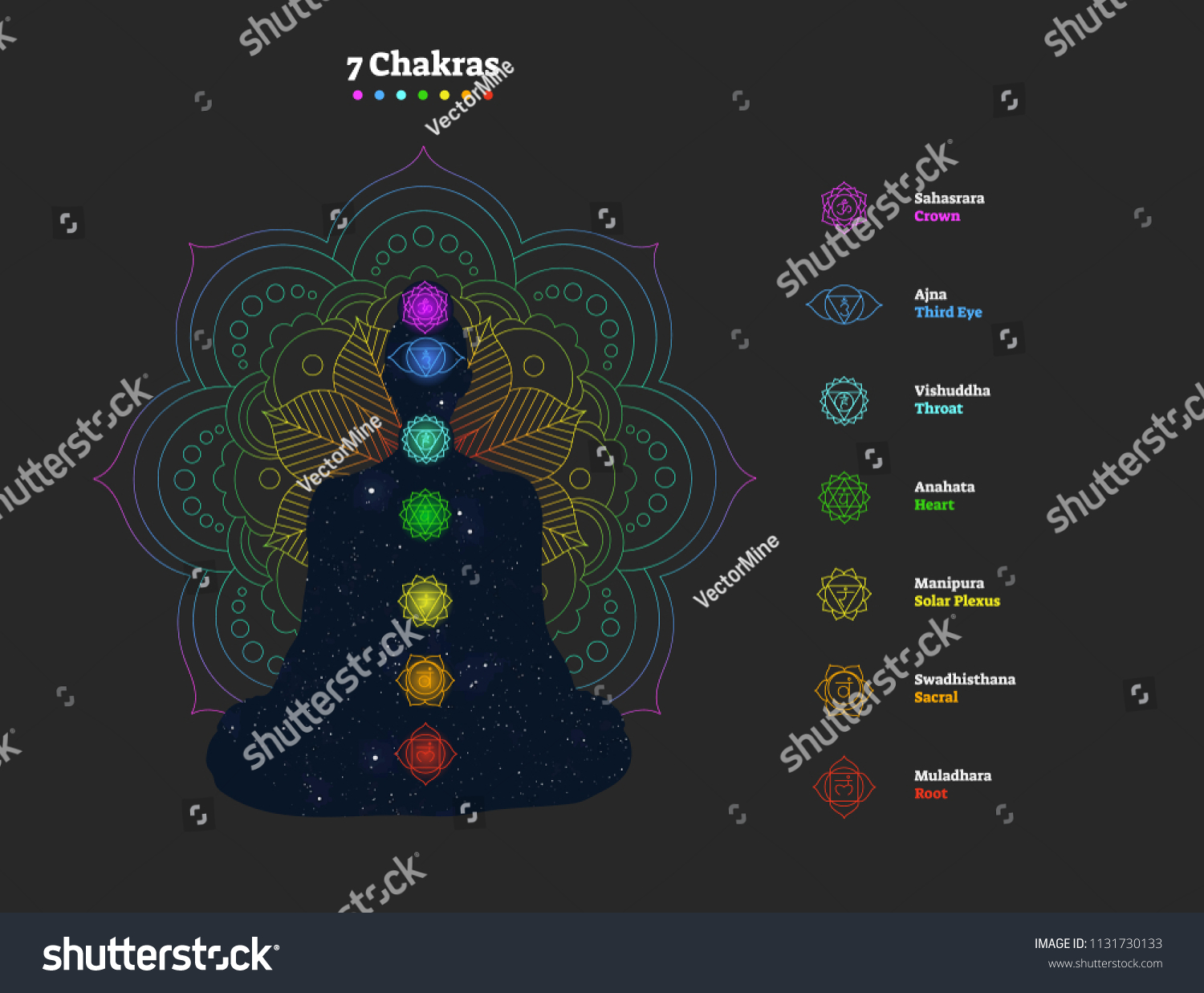 7 Chakras Vector Illustration Poster Yogi Stock Vector (Royalty Free ...