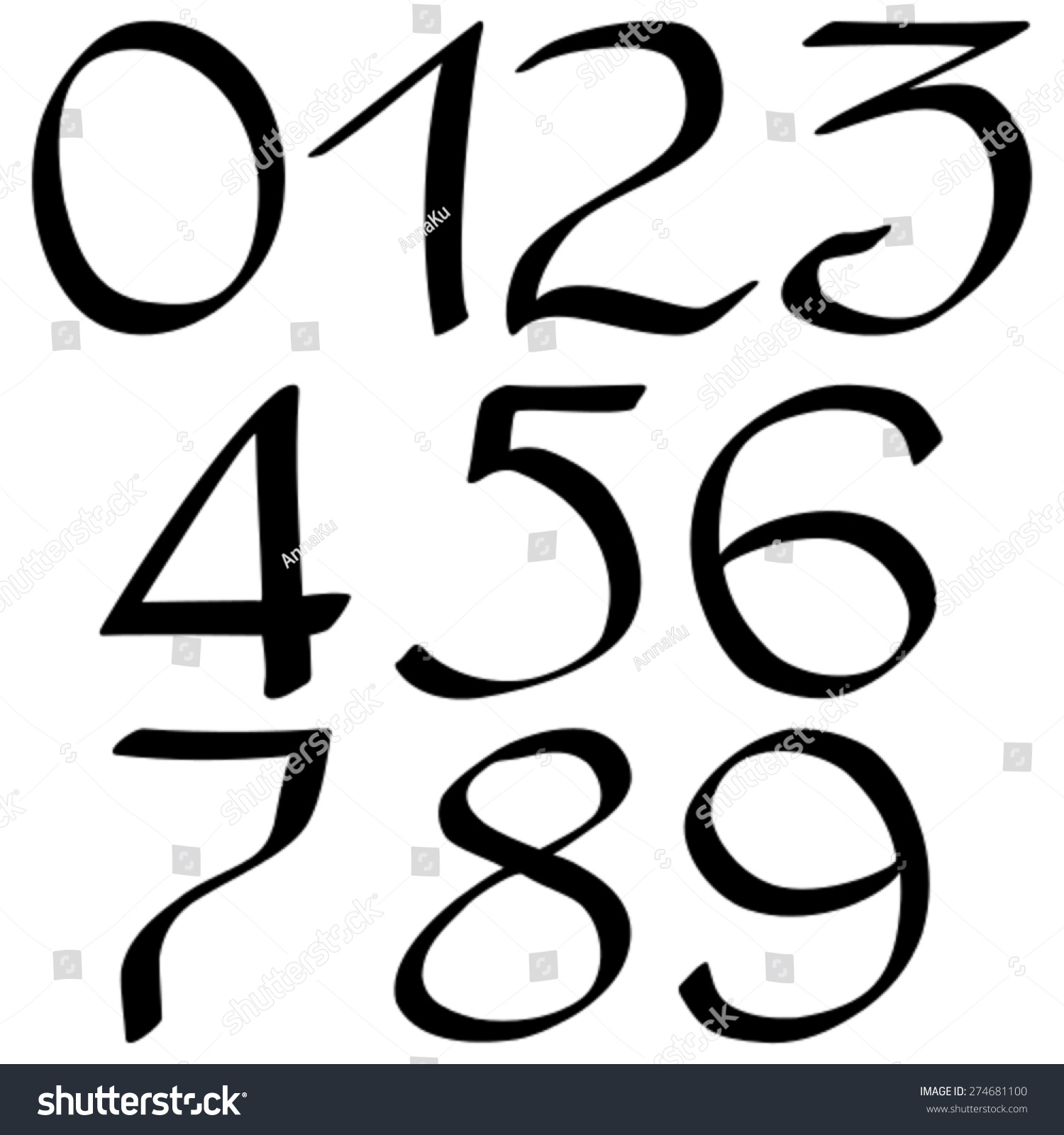 Characters Set. Vector Calligraphy Figures 0-9 Written With Ink And ...