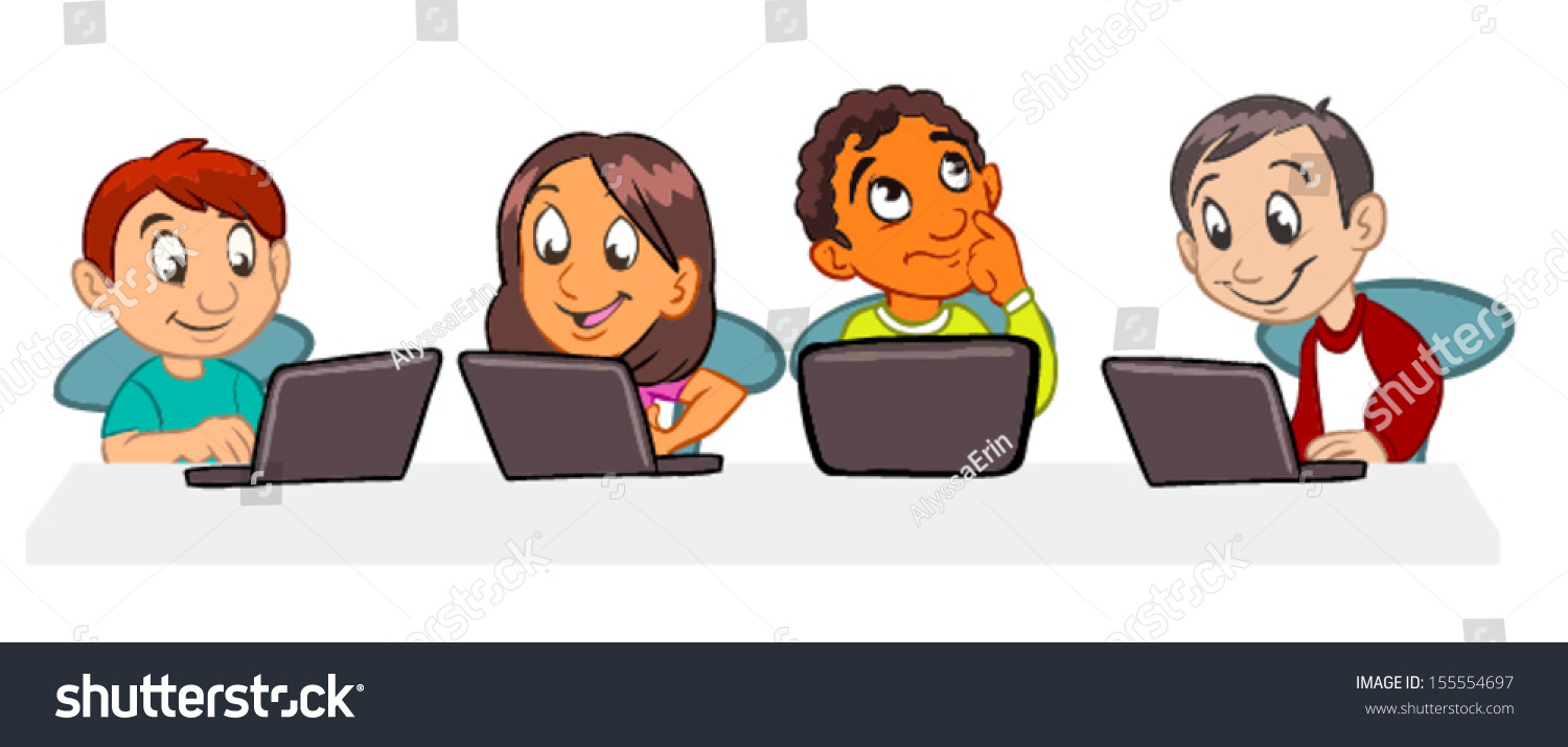 4 Children Using Laptop Computers Cartoon Stock Vector ...