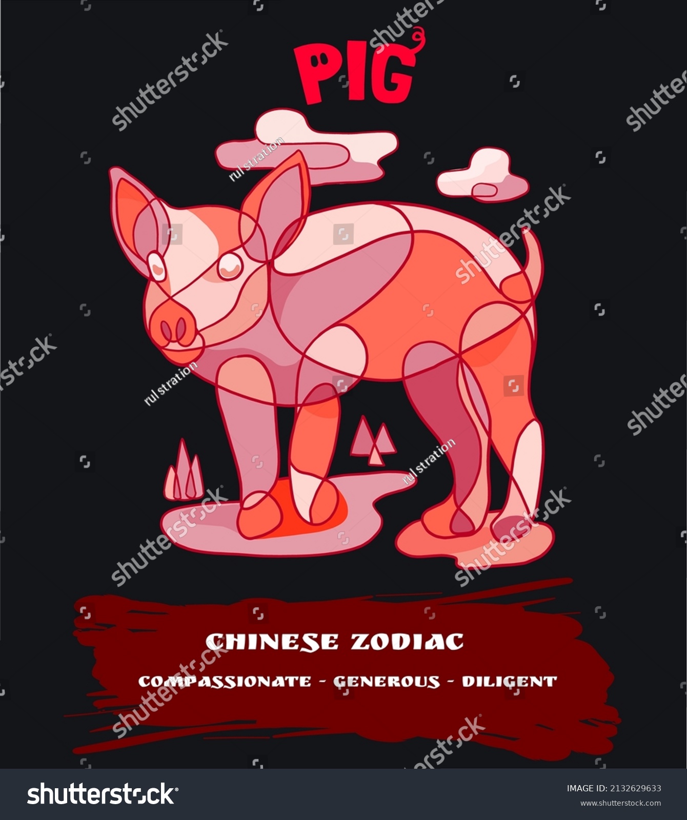 SVG of 
Chinese zodiac abstract red pig is suitable for screen printing svg