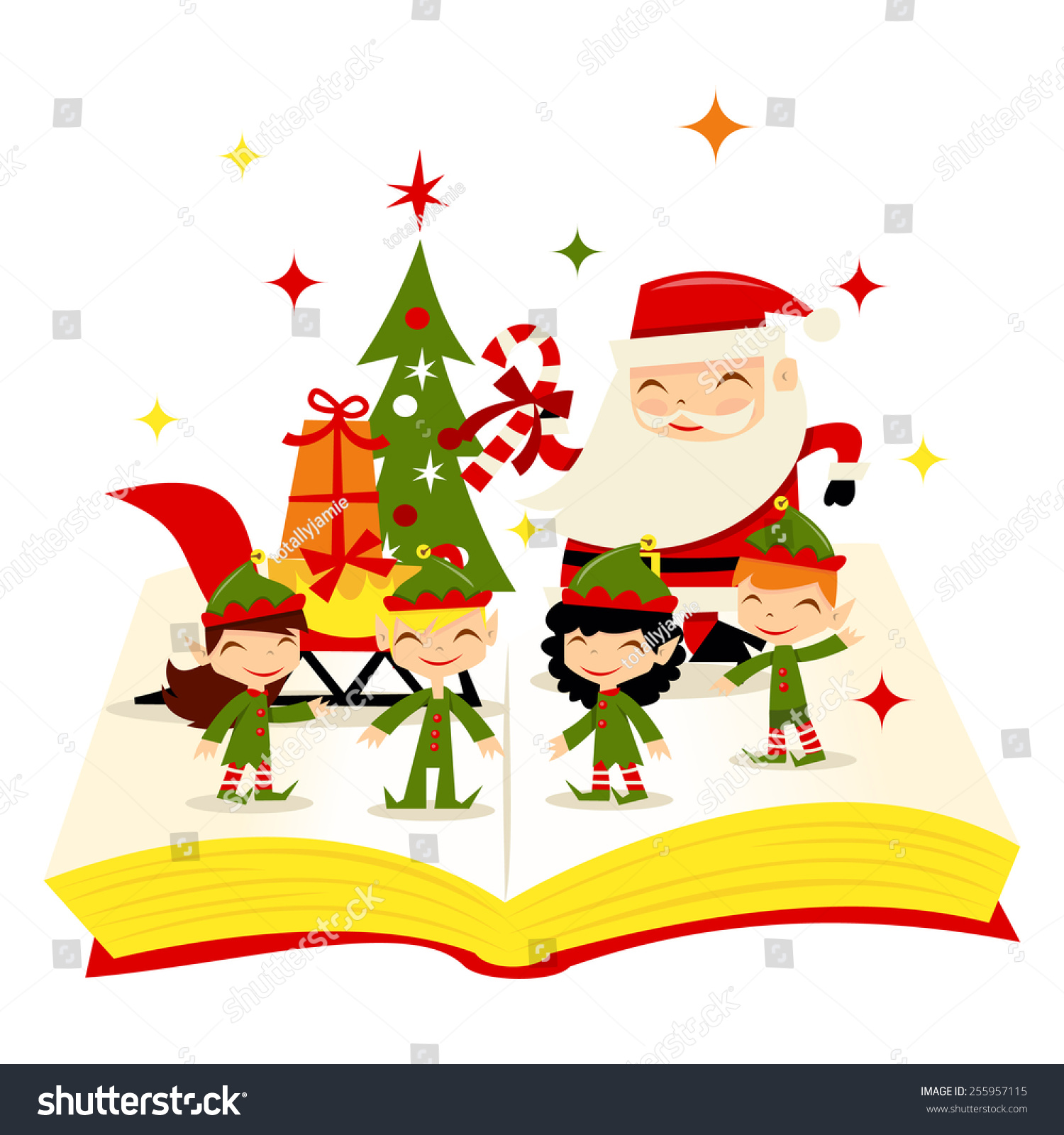 Download Christmas Santa Elves Story Book Cute Stock Vector Royalty Free 255957115 PSD Mockup Templates