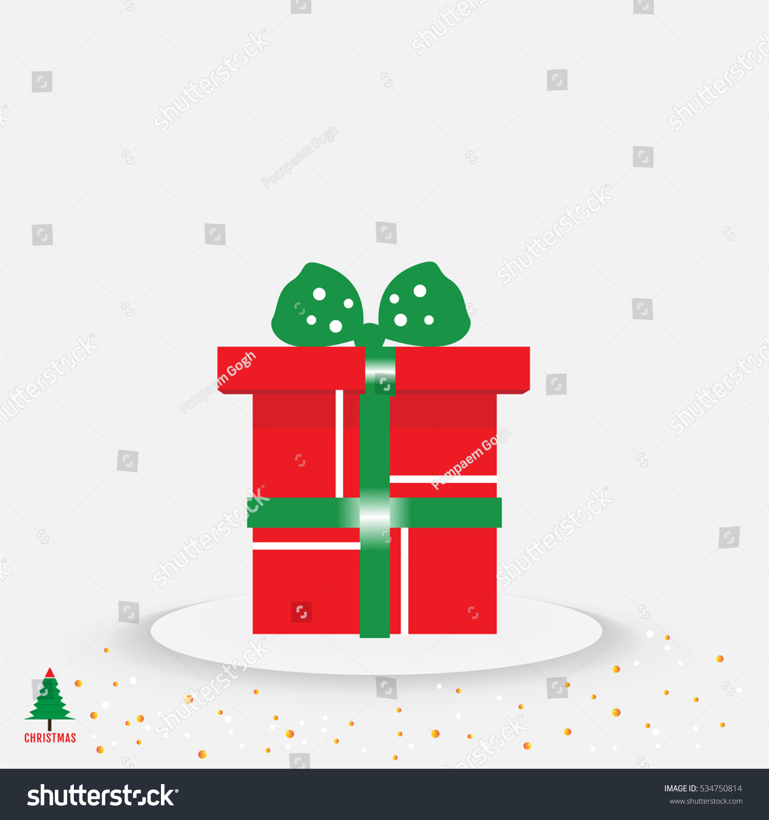 Christmas Tree And Present With Green Ribbon Bow On White Christmas Tree And Present With Green Ribbon Bow On White