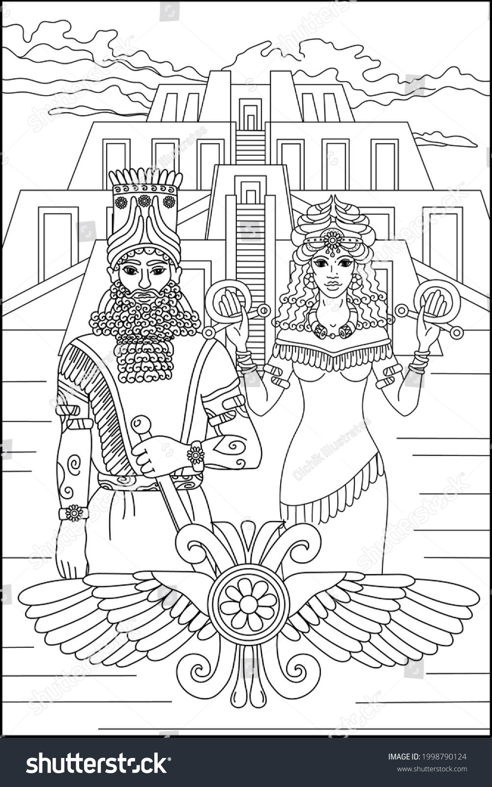 Coloring Book Adults Sumerians Sumerian King Stock Vector Royalty ...