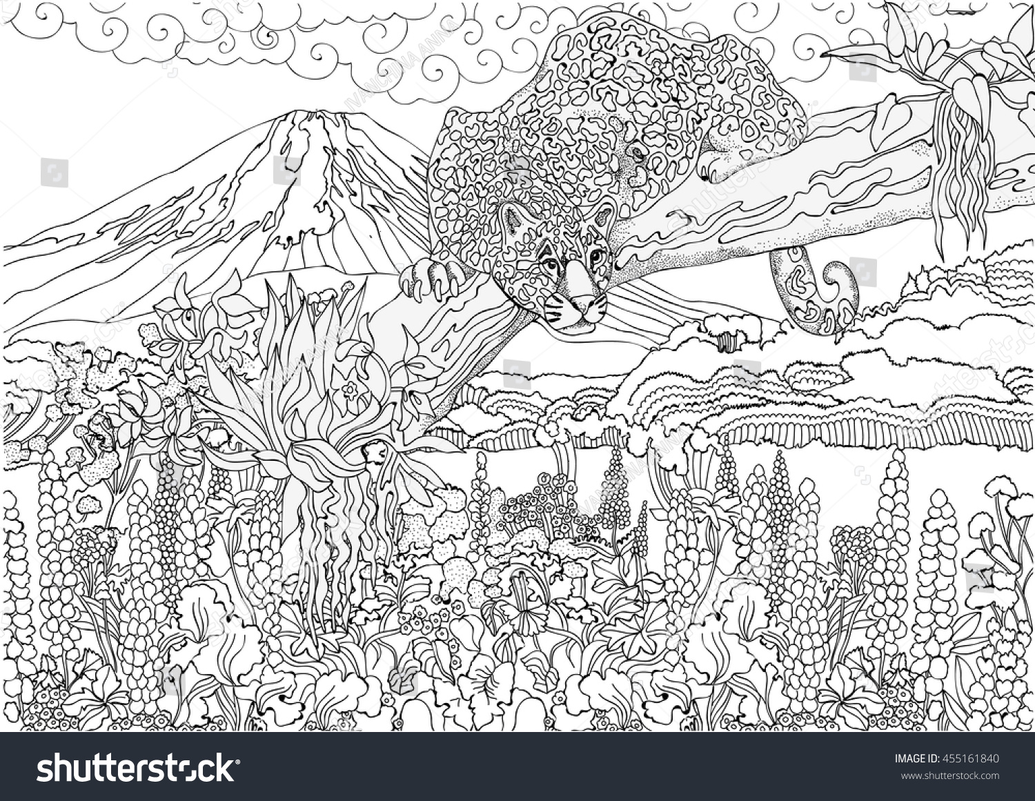 coloring pages cheetah on background japanese stock vector royalty