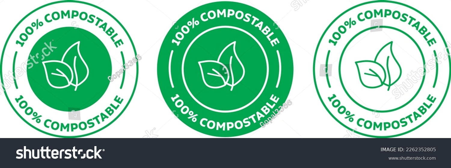 SVG of 100% Compostable icon - plastic free badge, recyclable material, Compostable isolated green logo symbol svg