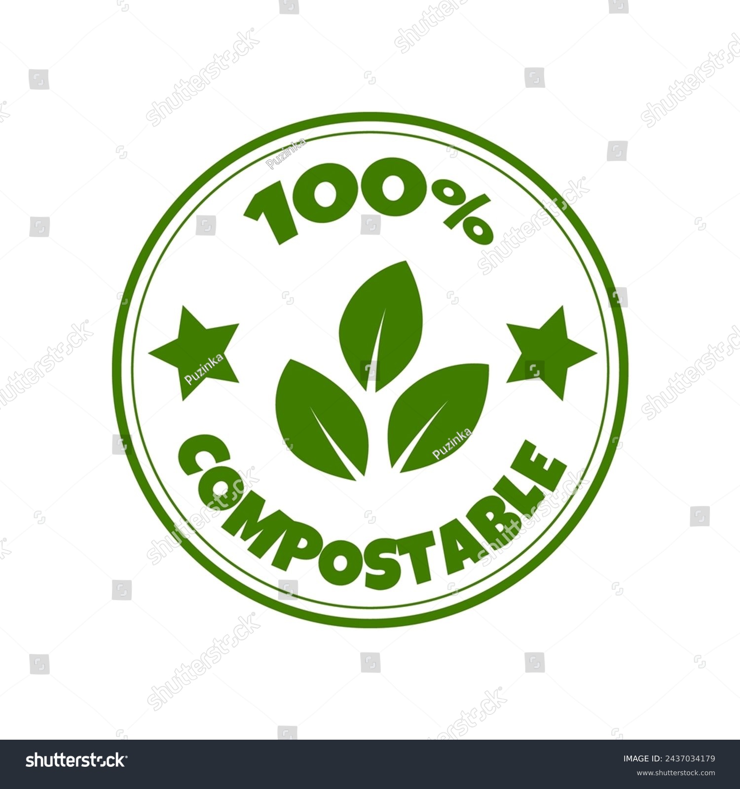 SVG of 100% compostable stamp. Compostable Ecology icon. Natural products sticker, label, badge and logo template with green leaves for organic and eco friendly products. svg