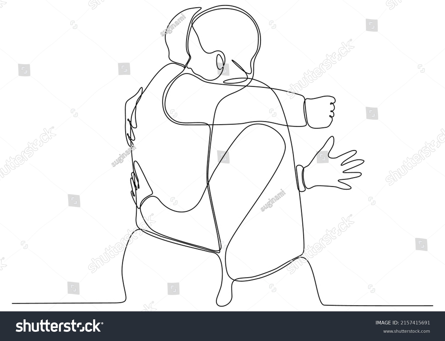 Continuous Line Drawing Cheerful Friends Embracing Stock Vector