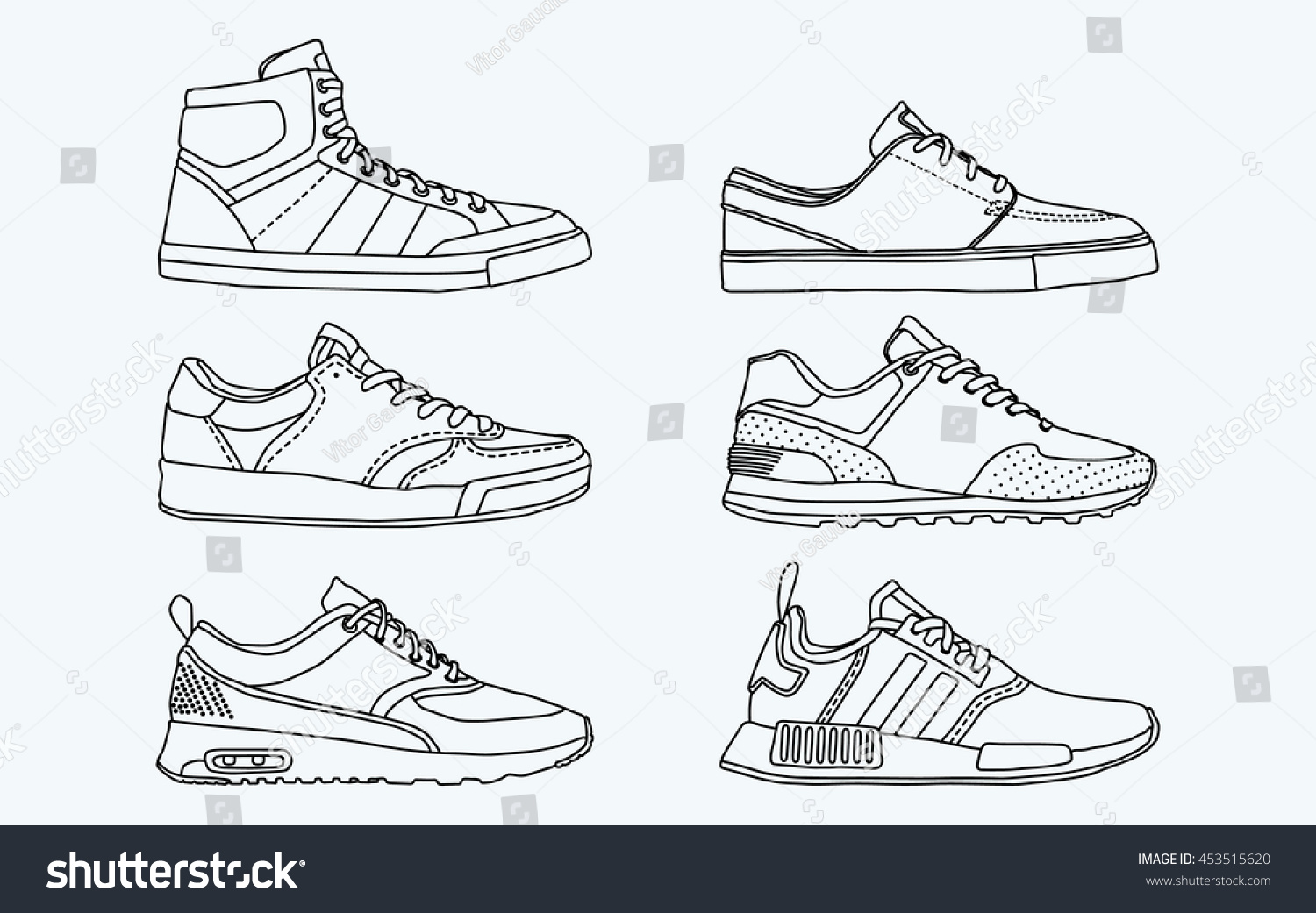 6 Cool Shoes Sneakers Vector Sketch Stock Vector 453515620 - Shutterstock