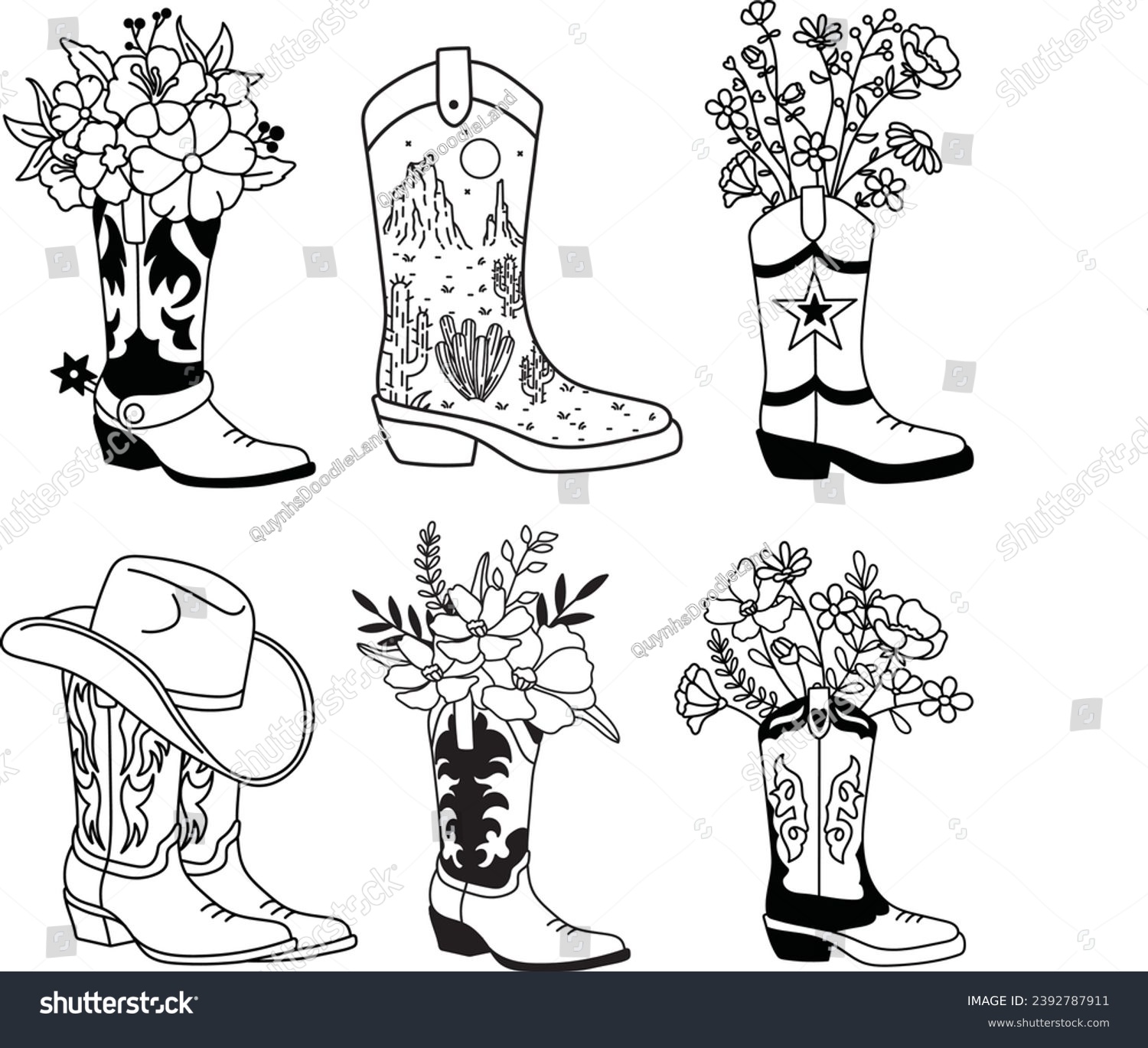 SVG of  Cowboy Boots With Flower, Cowgirl Boots, Western, Rodeo, Ranch, Western Bundle, Floral, Western Country svg