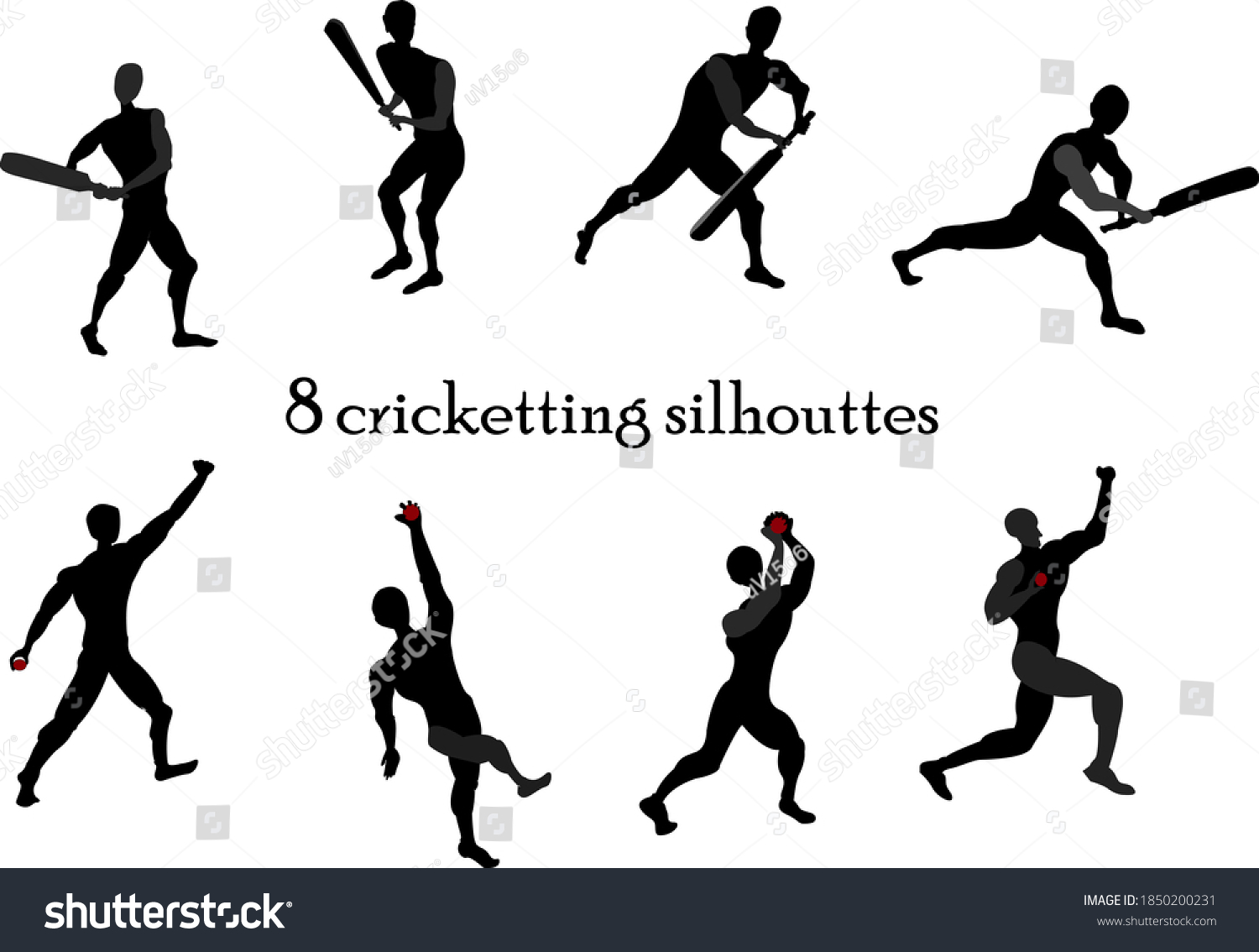 SVG of 8 cricket gesture silhouettes for posters, invitations, greeting cards  svg