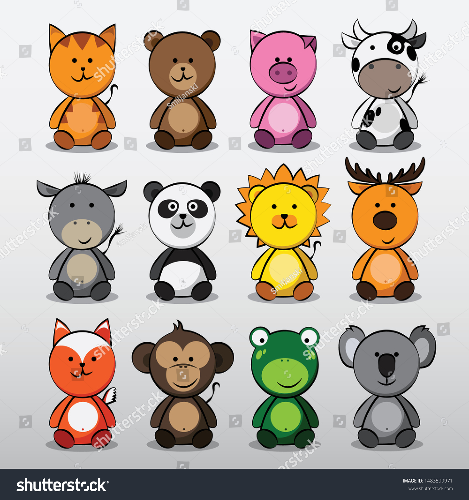12 Cute Baby Animals Collection Kids Stock Vector Royalty Free