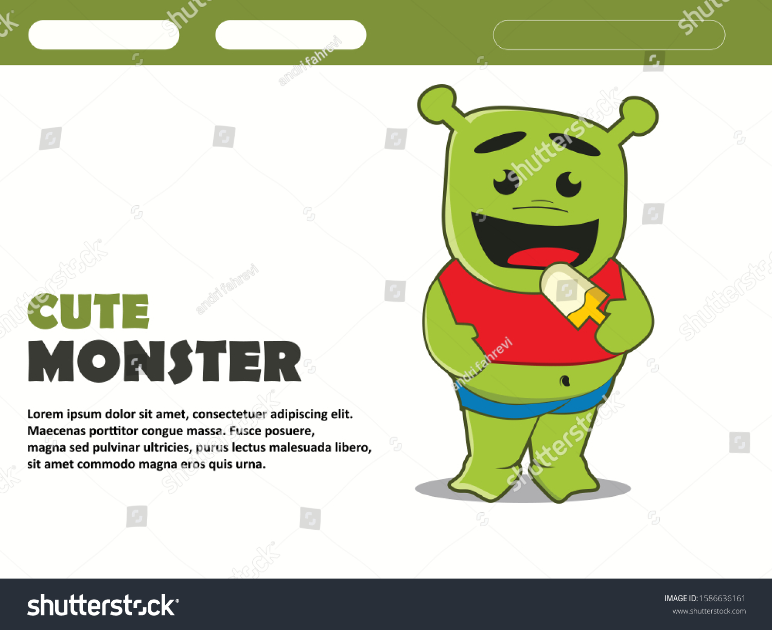 SVG of 
cute green monster eating ice cream,Cute cartoon devil vector illustration. svg