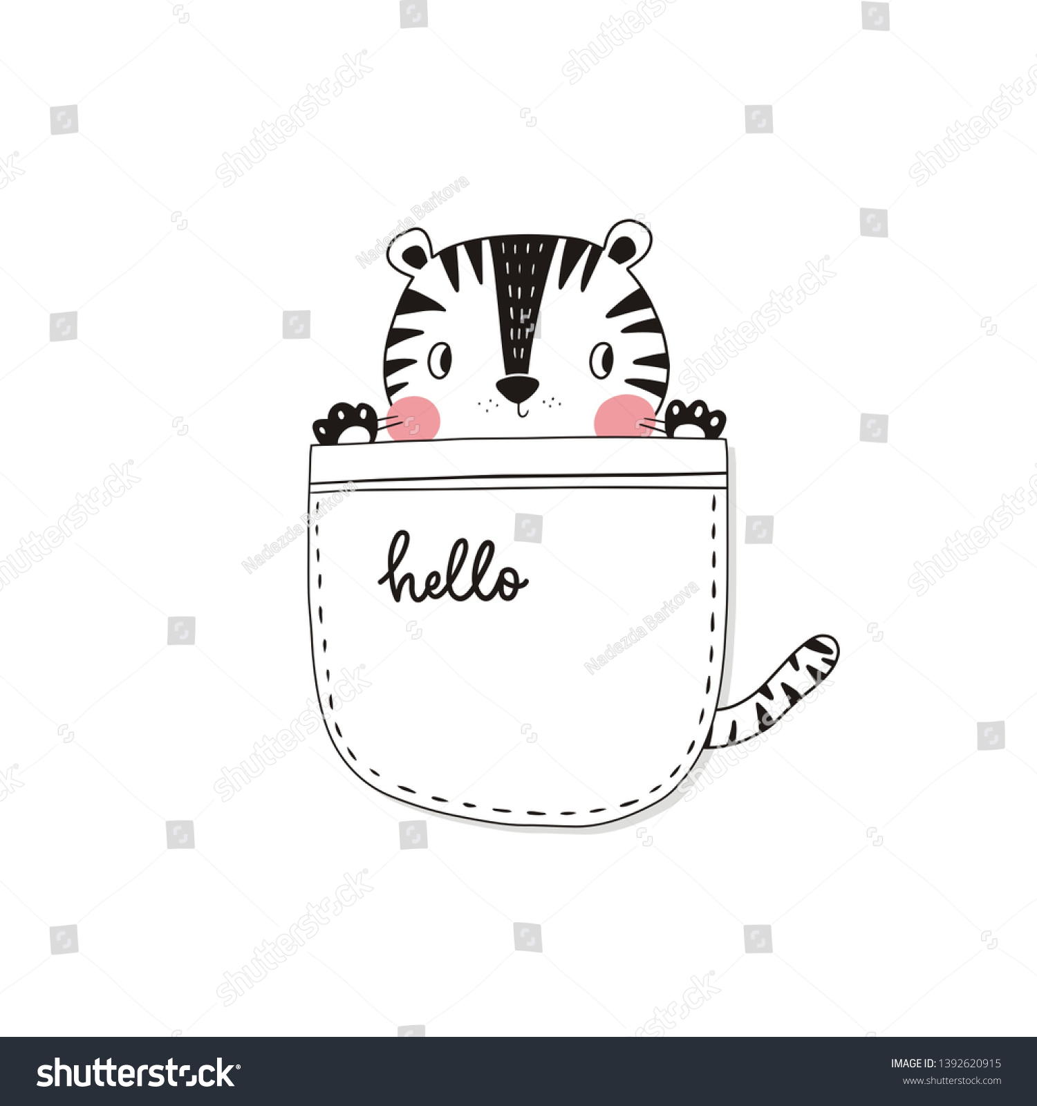 SVG of 
Cute vector print with bear in scandinavian style. Cute animal in the pocket. Hand drawn vector illustration for posters, cards, t-shirts. Monochrome  bear svg