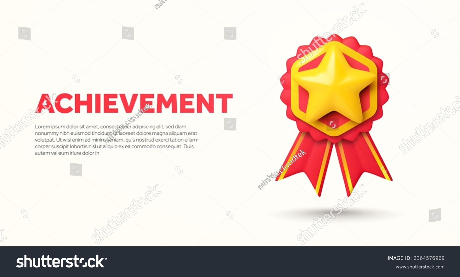 SVG of 3d achievement and success banner template with red medal and a golden star on it. Competition landing page concept. 3d rendered premium medal icon isolated on background. 3d vector illustration. svg