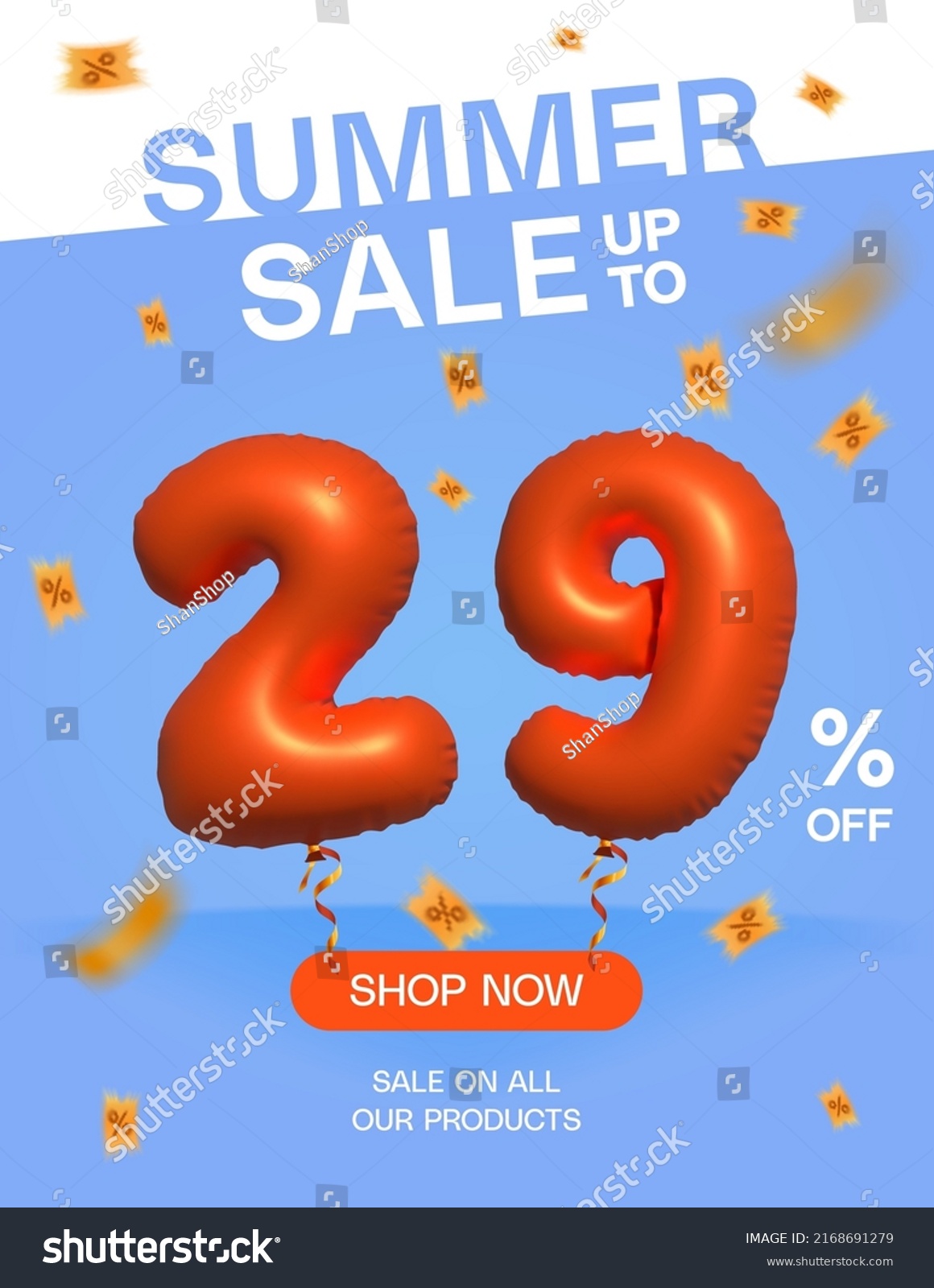 SVG of 3d Balloon Summer sale up to 29% off, Banner Shop Now sale on all our products poster, Shopping 3d number 29 percent special offer card, Template coupon discount label design vector illustration. svg