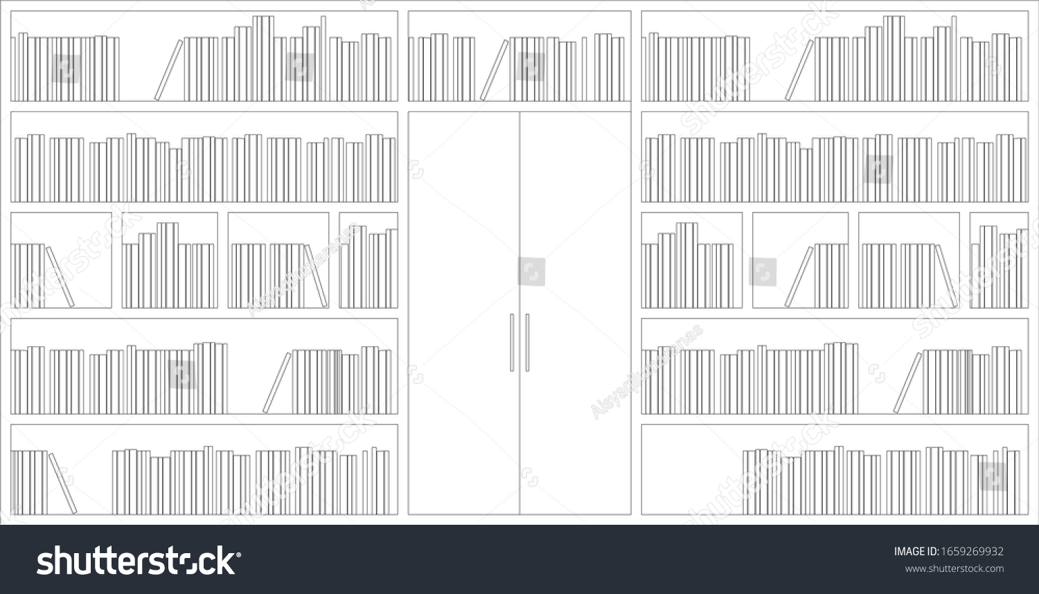 2d Black White Cad Drawing Bookshelf Stock Vector Royalty Free