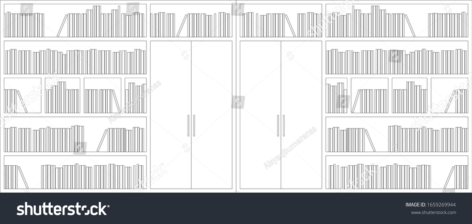 2d Black White Cad Drawing Bookshelf Stock Vector (Royalty Free) 1659269944