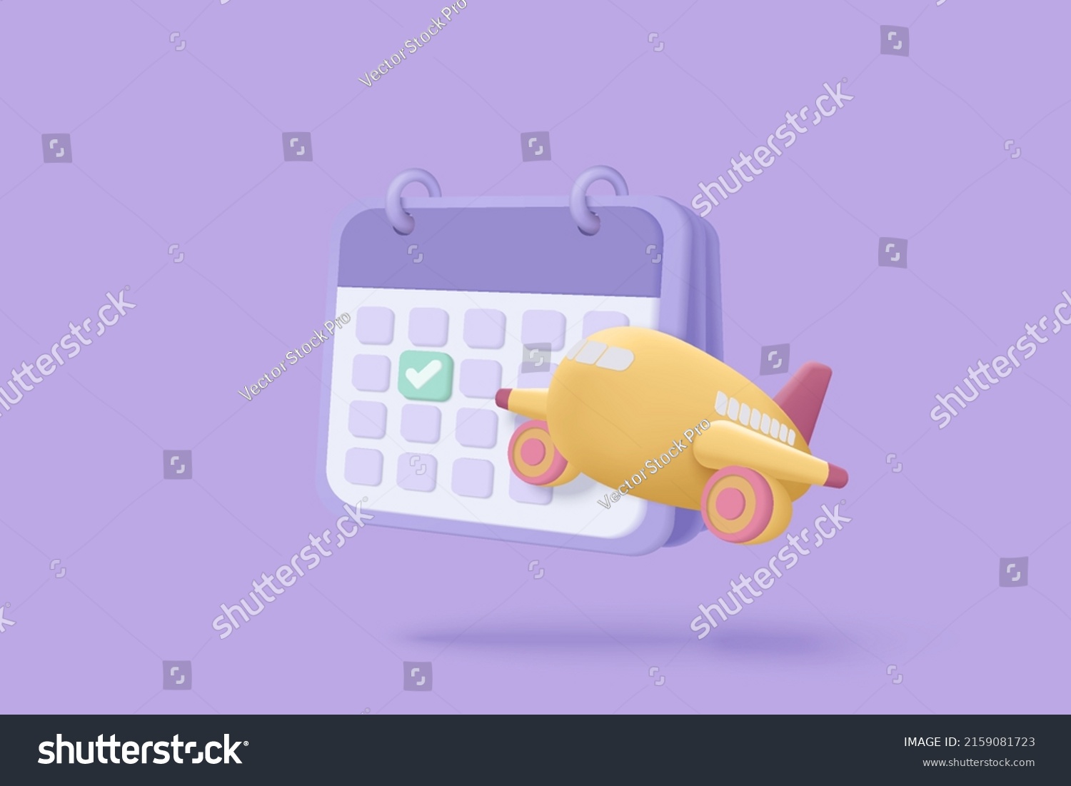 SVG of 3d calendar marked date for booking ticket plane day on travel holiday. Calendar with mark for schedule appointment, event day, holiday planning concept 3d flight airplane vector render illustration svg