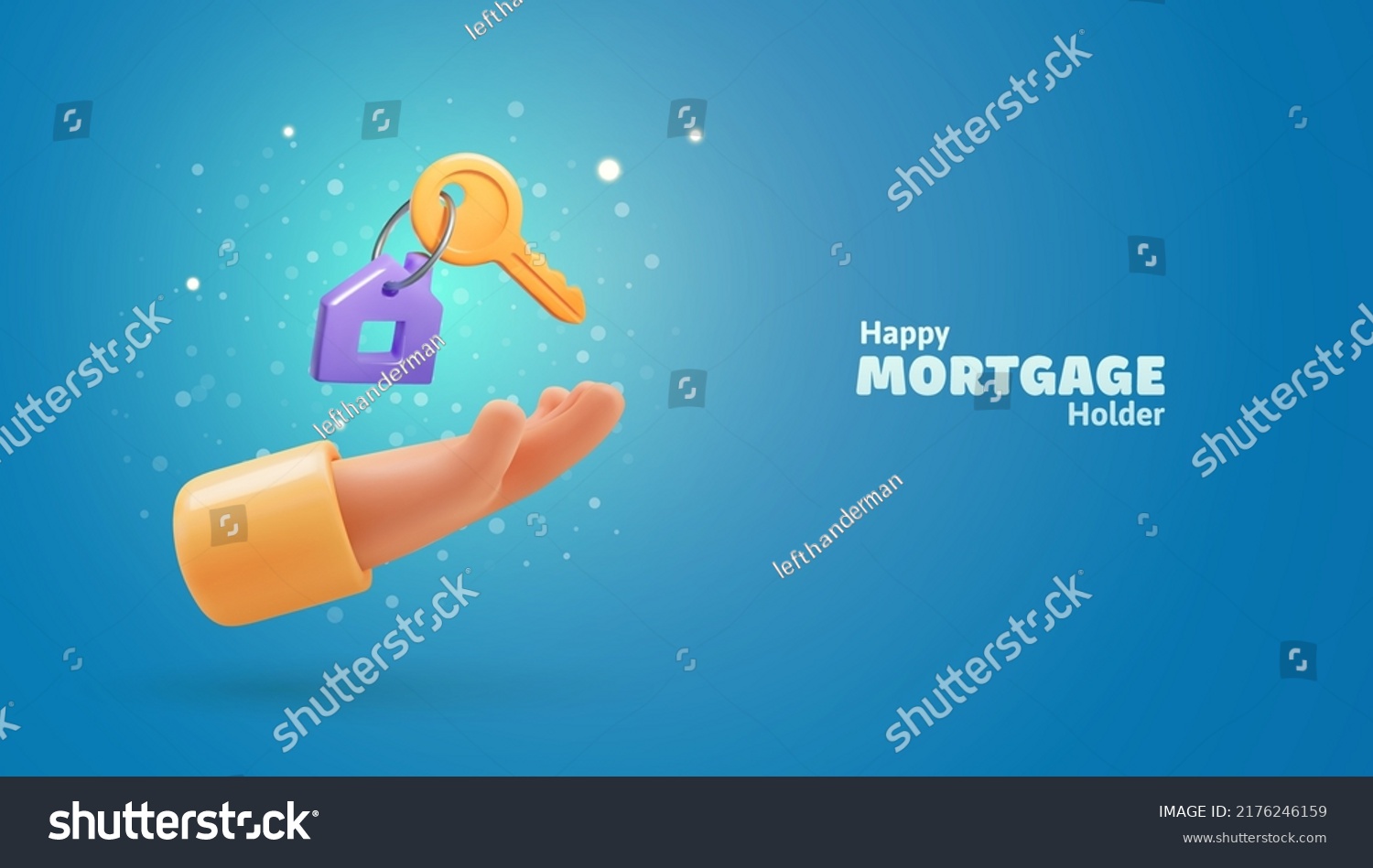SVG of 3d cartoon hand holding the house keys mortgage loan vector illustration. Real estate agent give keys. Rent housing banner template. svg
