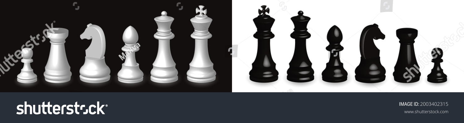 SVG of 3d chess pieces stand in a row on a black and white background. 3d chess isolated on black and white background. svg