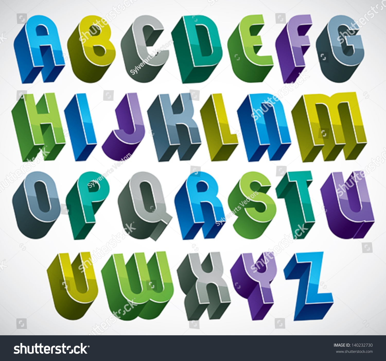 3d Colorful Letters Bold Alphabet Made Stock Vector 140232730 ...