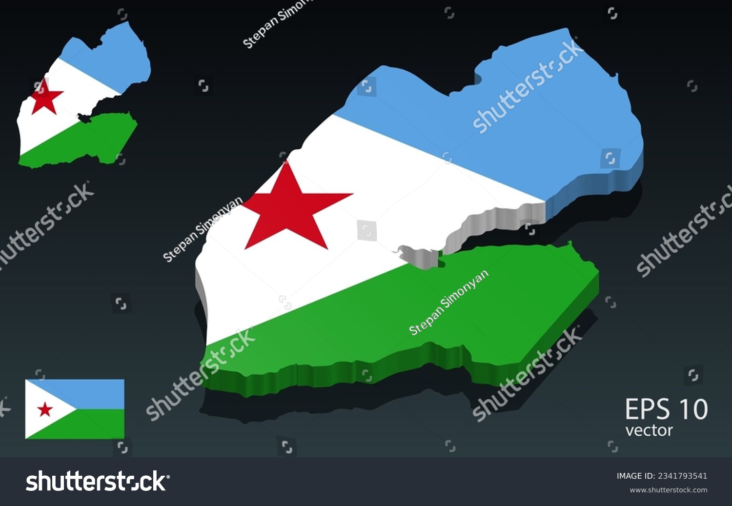 SVG of 3D djibouti map and flag . 3D shape design . Independence day concept . Perspective view . Vector svg