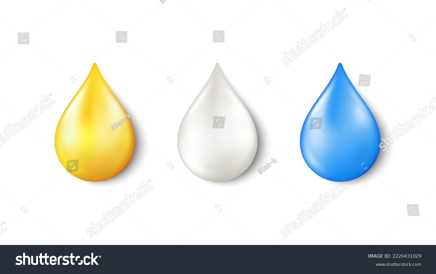 SVG of 3d drop of oil, water and cream on white background. Golden drop honey, liquid omega vitamin and milk droplet. Liquid oil fuel, serum blob and white cream. 3d blue water drop. Vector svg