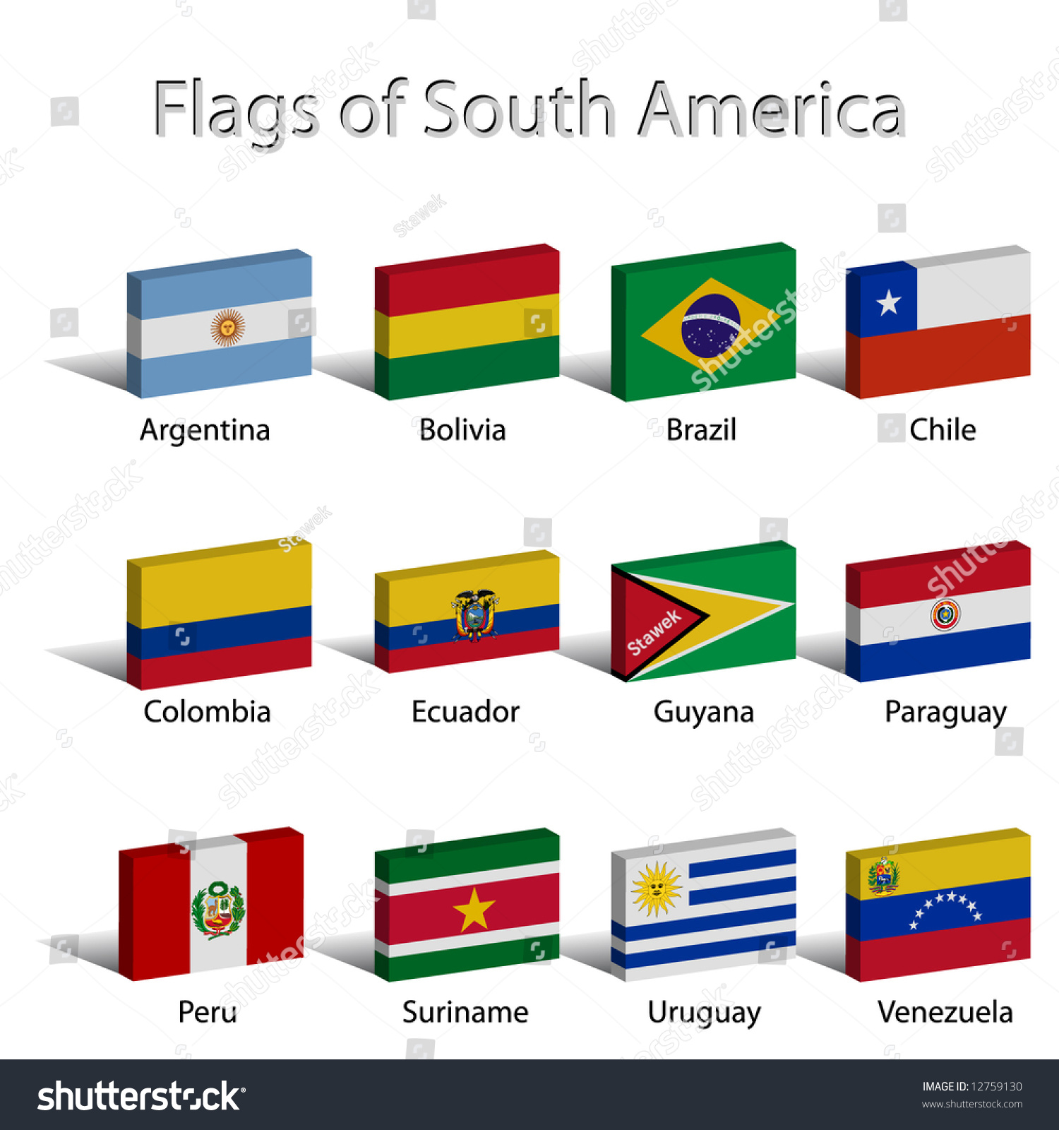 3d Flags Of South America Stock Vector Illustration 12759130 : Shutterstock