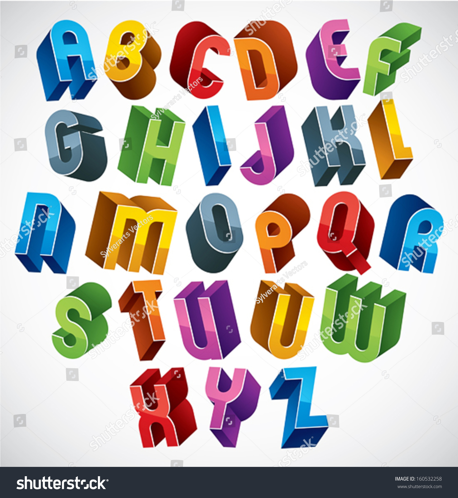 3d Font, Vector Colorful Glossy Letters, Geometric Dimensional Alphabet ...