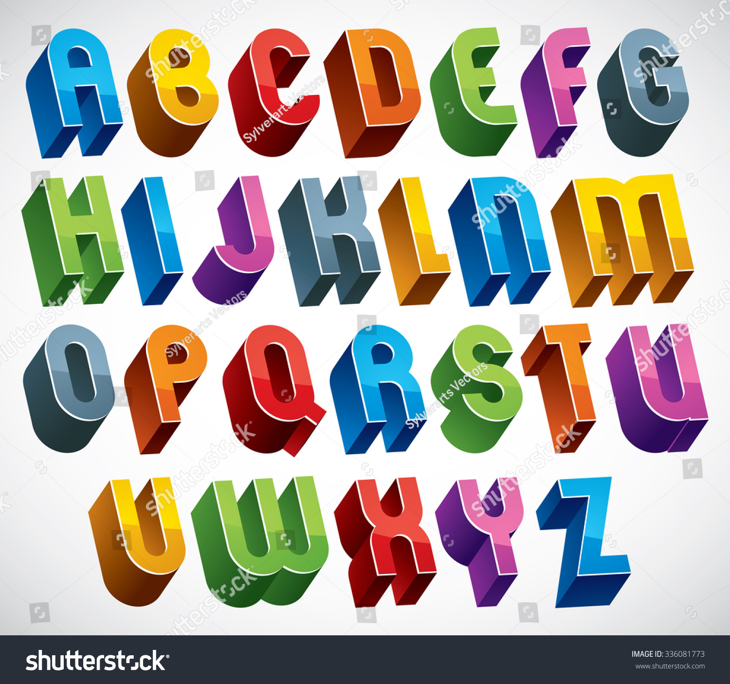 3d Font, Vector Colorful Glossy Letters, Geometric Three-Dimensional ...