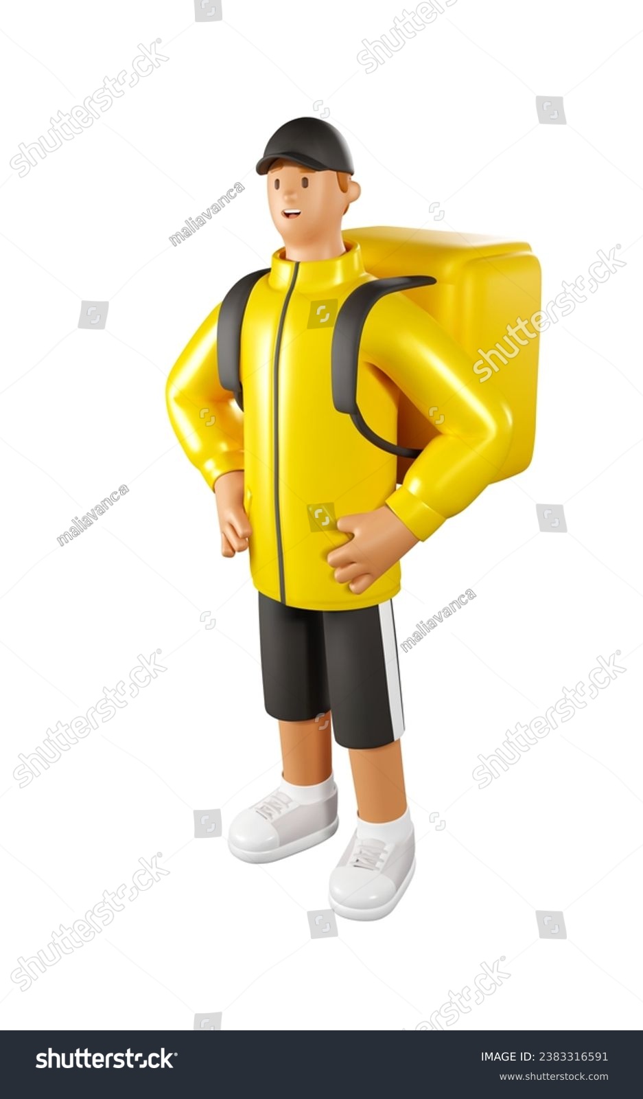 SVG of 3D Food Delivery Man Vector Illustration. Cartoon Male Character of Deliveryman in a yellow jacket svg
