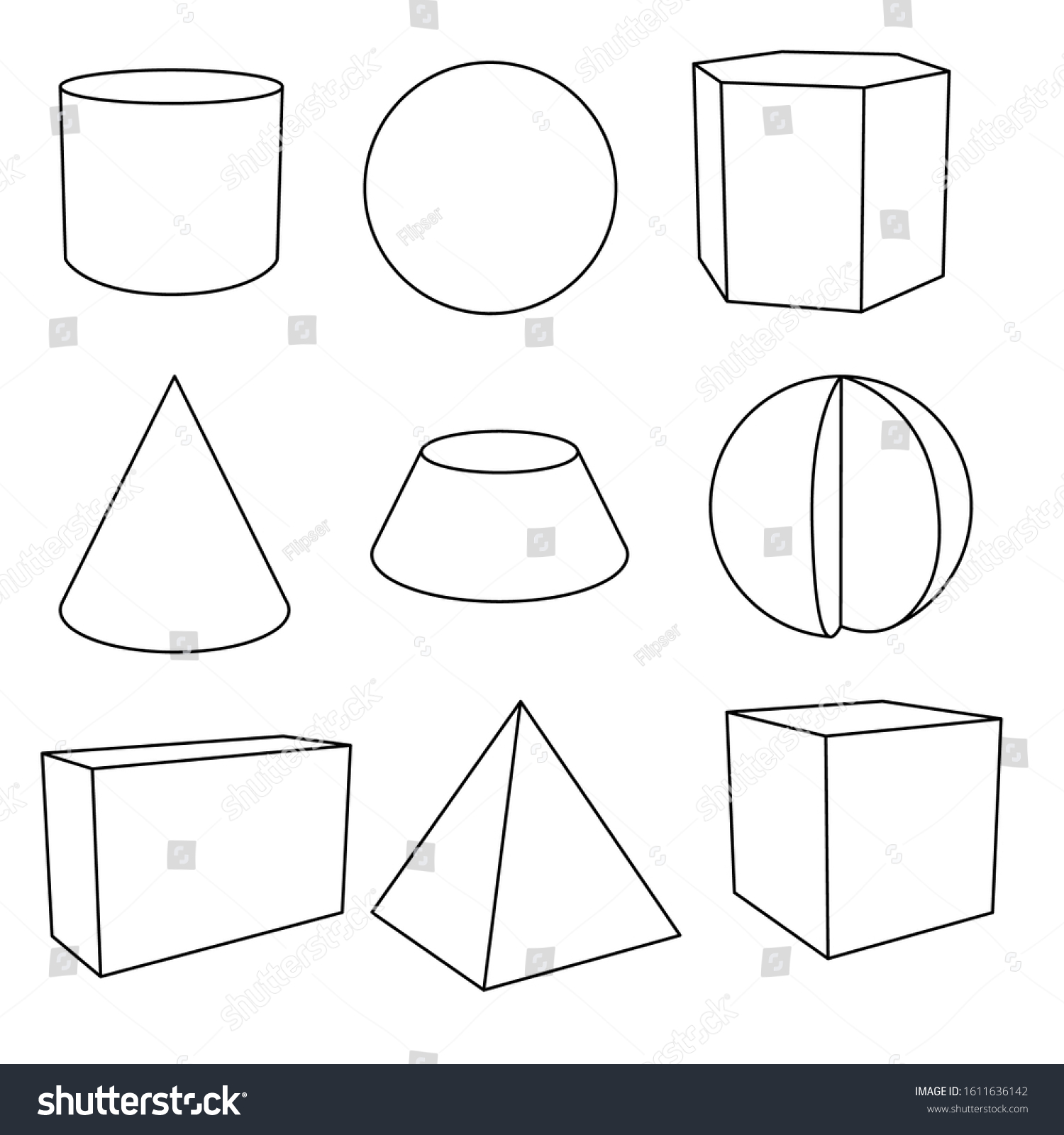 3d Geometric Shapes Flat Outlines Vector Stock Vector (Royalty Free ...