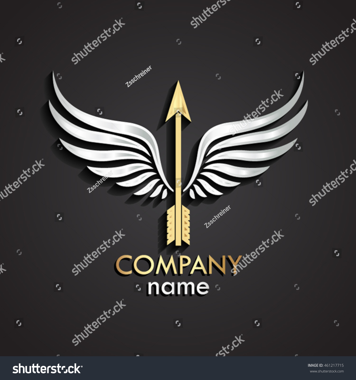 Download 3d Gold Arrow Silver Wings Logo Stock Vector 461217715 ...