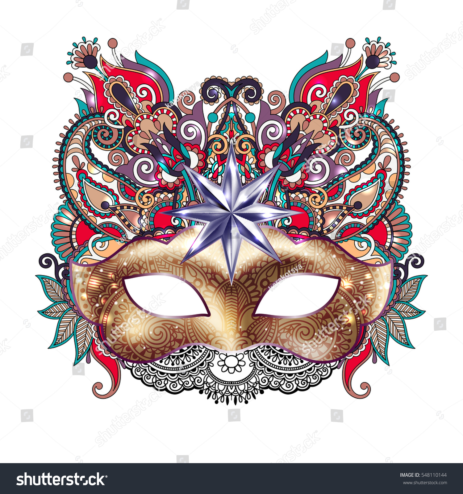 Download 3d Gold Venetian Carnival Mask Silhouette Stock Vector 548110144 - Shutterstock