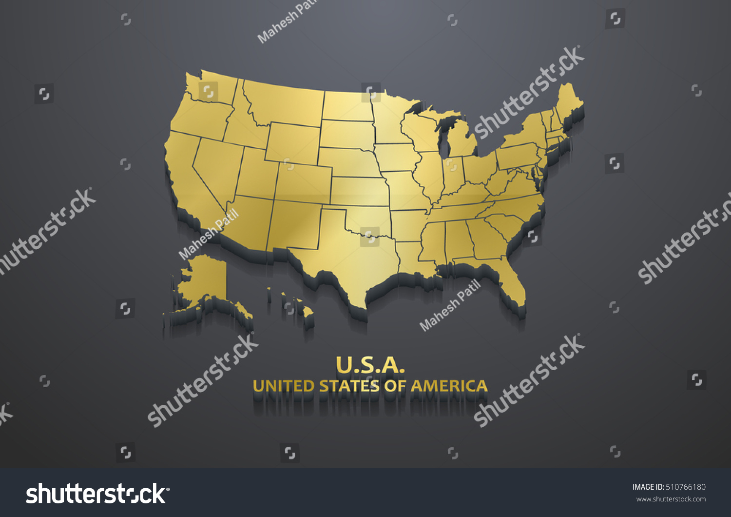 I Am America Map Golden Cities - Stock Vector D Golden Metallic United States Map 510766180