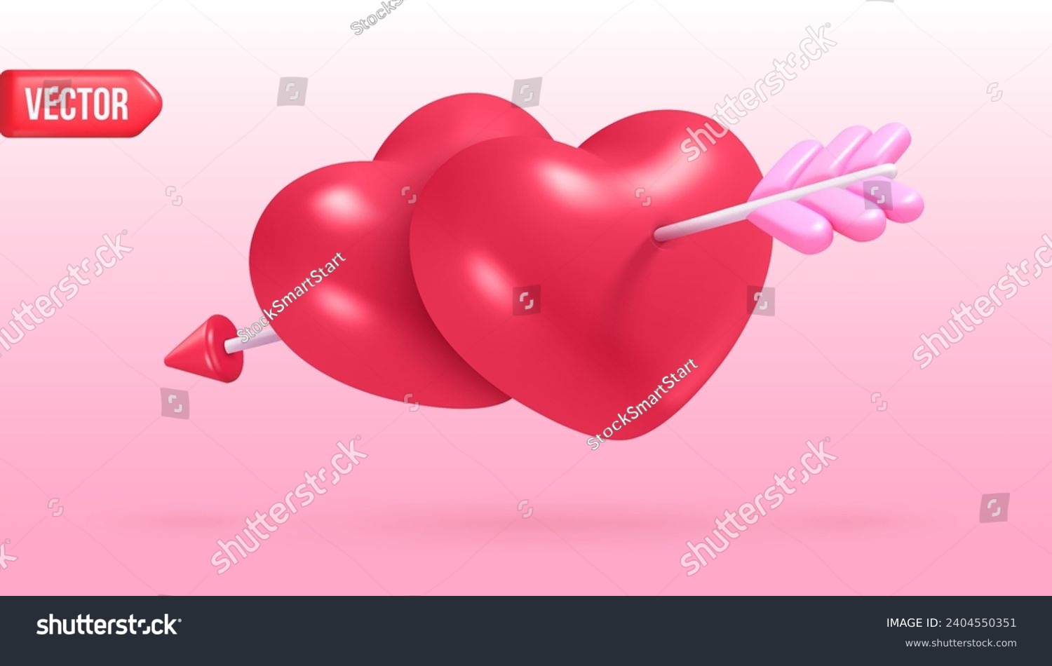 SVG of 3d hearts arrow. Heart piercing cupid arrows, loving couple relationship concept, romantic love symbol joy marriage valentine day advertising, realistic nowaday vector illustration svg