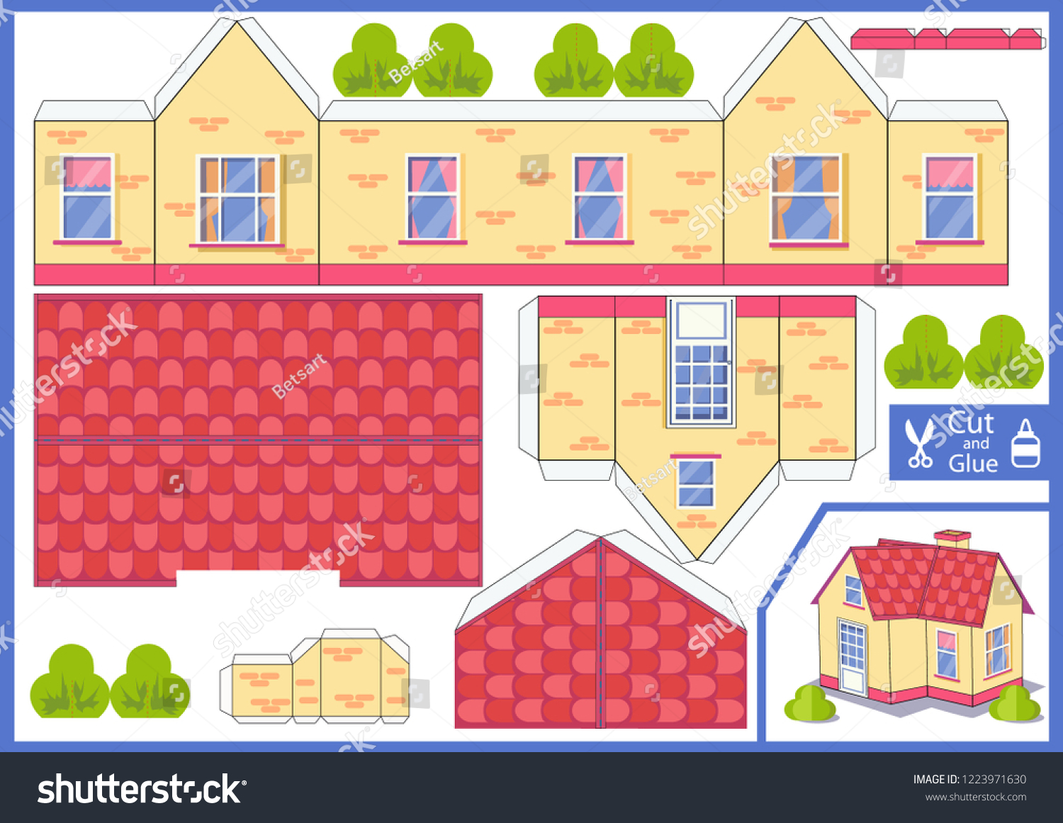Printable Paper House Template from image.shutterstock.com