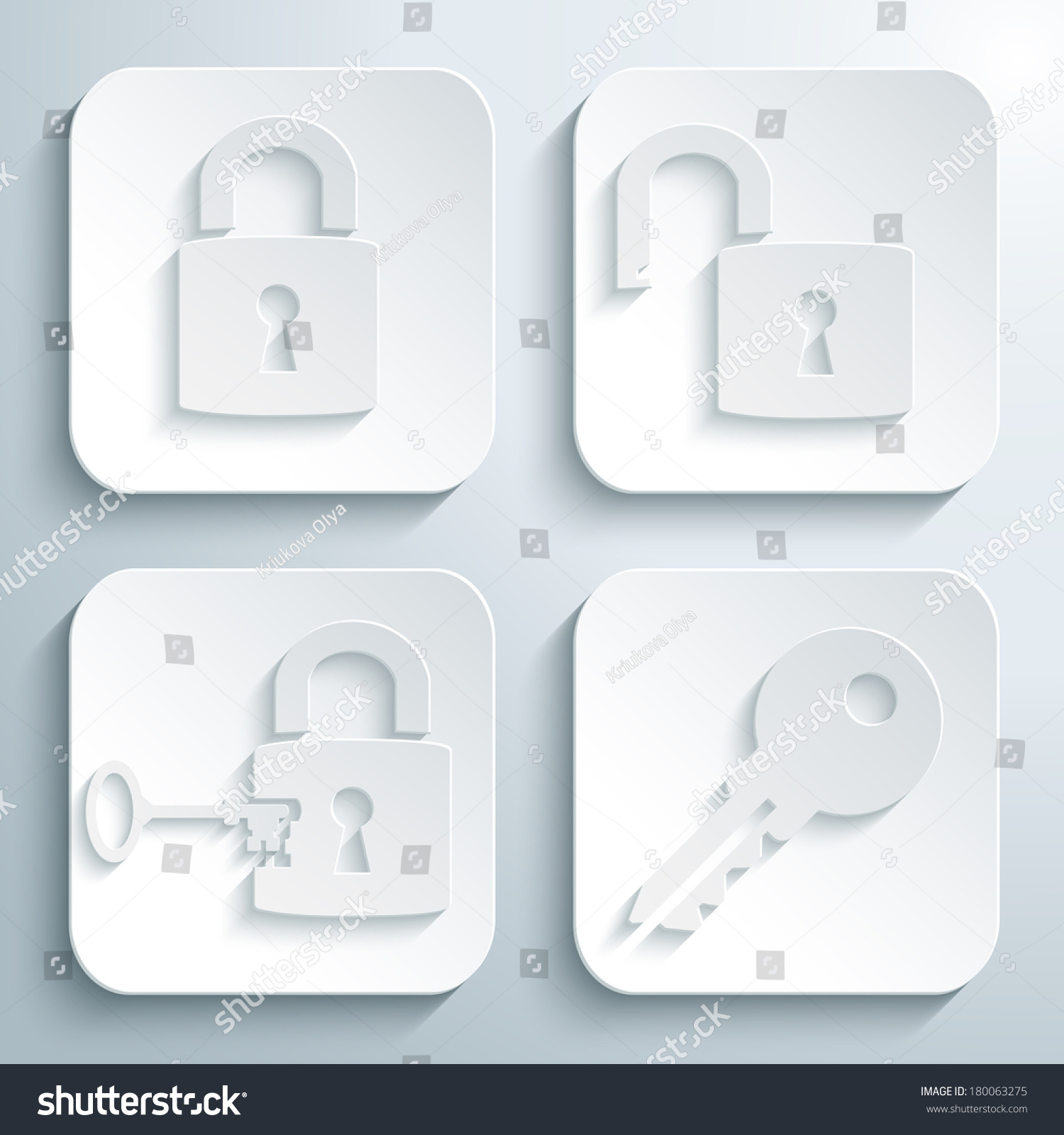 3d Icons Set Lock Unlock Key Stock Vector Royalty Free 180063275