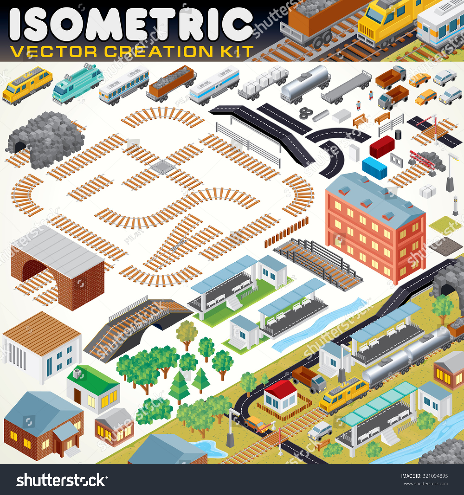 Download 3d Isometric City Map Kit Vector Stock Vector 321094895 ...