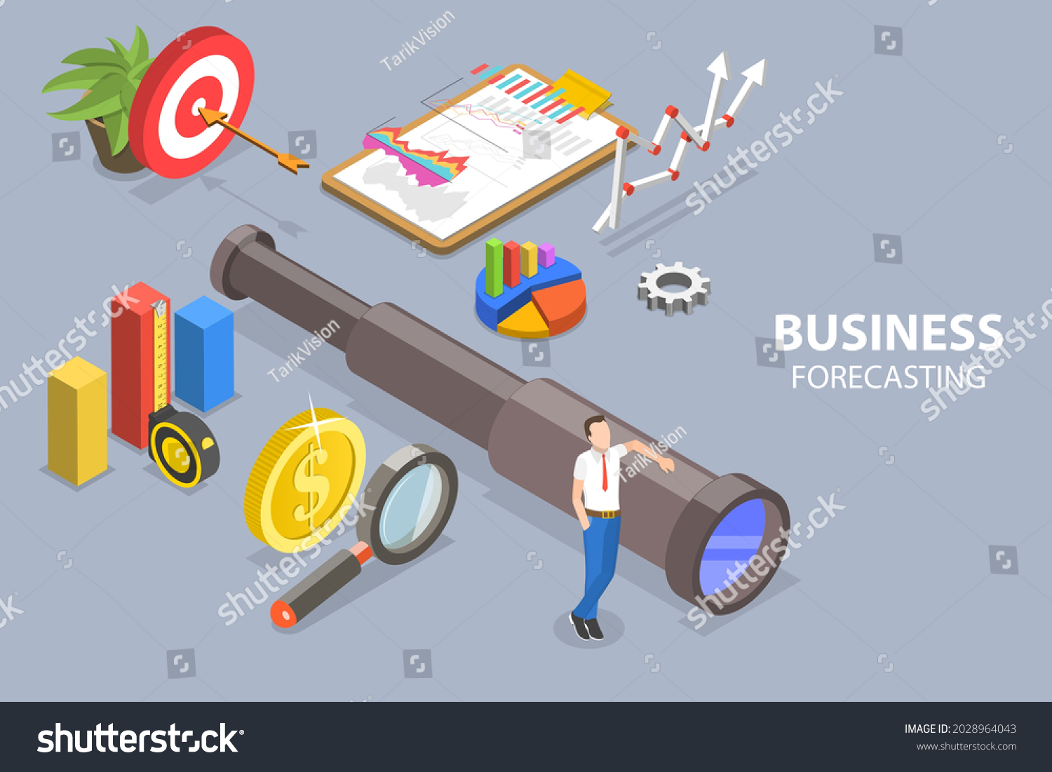 SVG of 3D Isometric Flat Vector Conceptual Illustration of Business Forecasting, Searching for Business Opportunities svg
