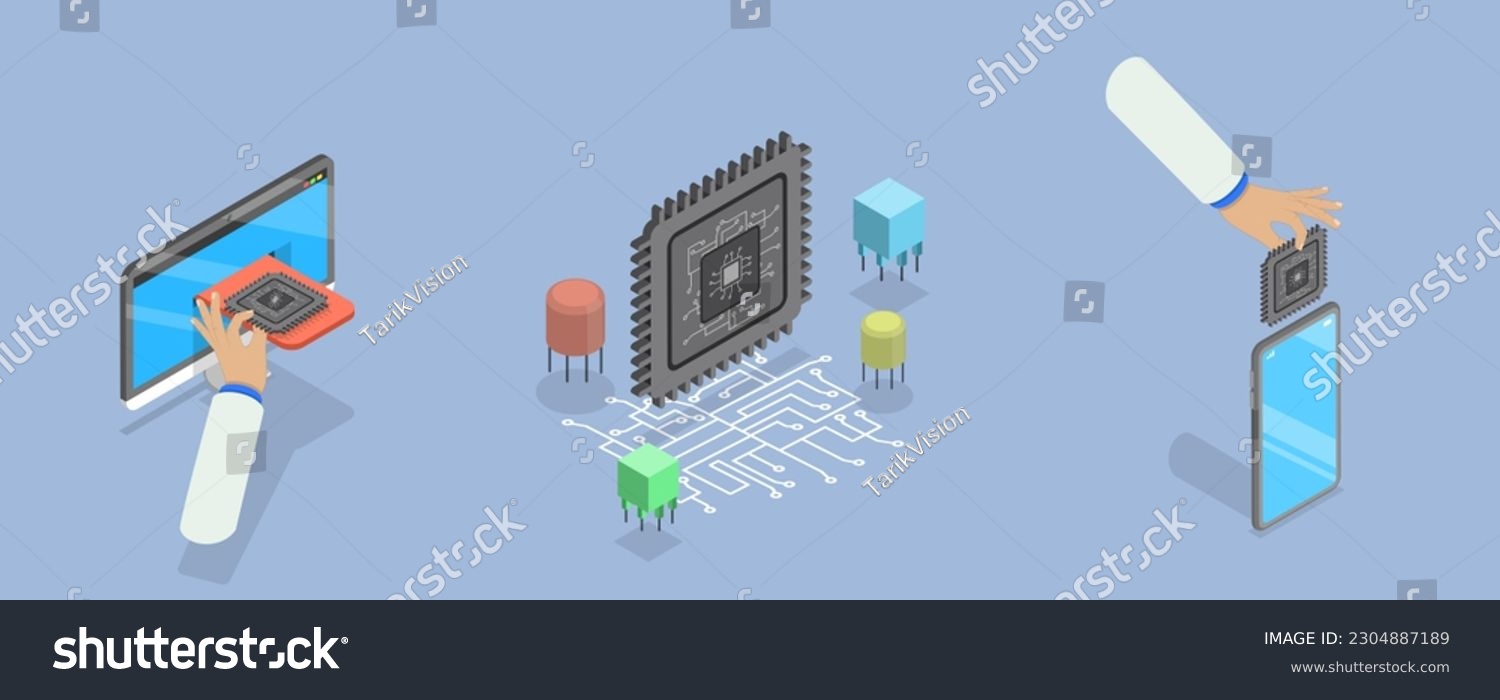 SVG of 3D Isometric Flat Vector Conceptual Illustration of Microchip, Central Computer Processor svg