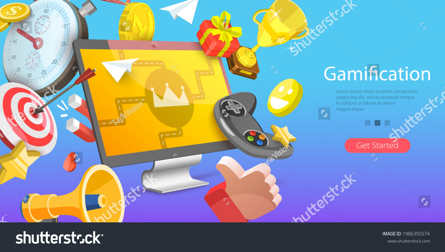 SVG of 3D Isometric Flat Vector Conceptual Illustration of Online Gamification Campaign, Creating Interactive Content for Engaging Customers svg