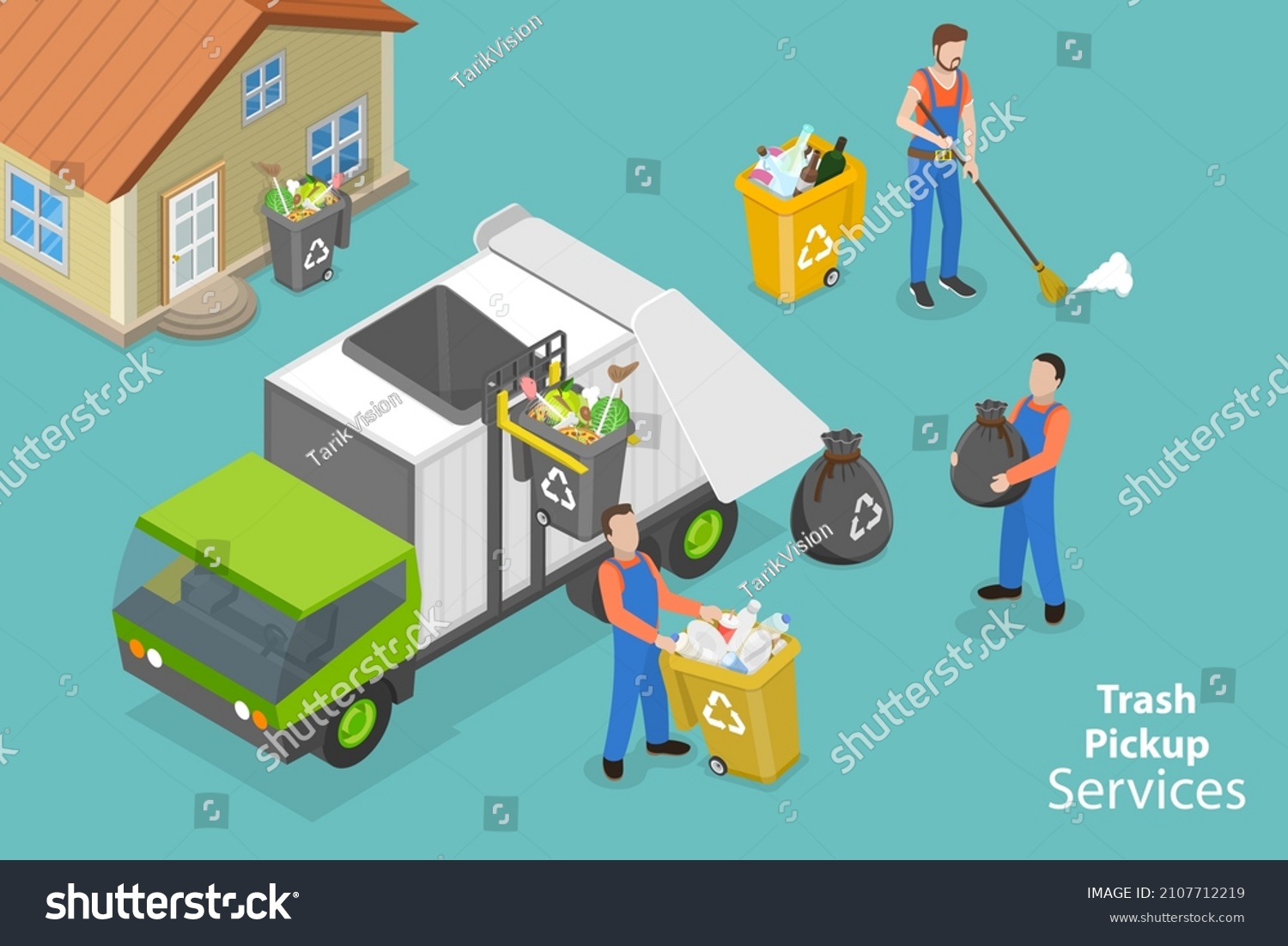 SVG of 3D Isometric Flat Vector Conceptual Illustration of Trash Pickup Services, Collecting of Household and Commercial Waste svg