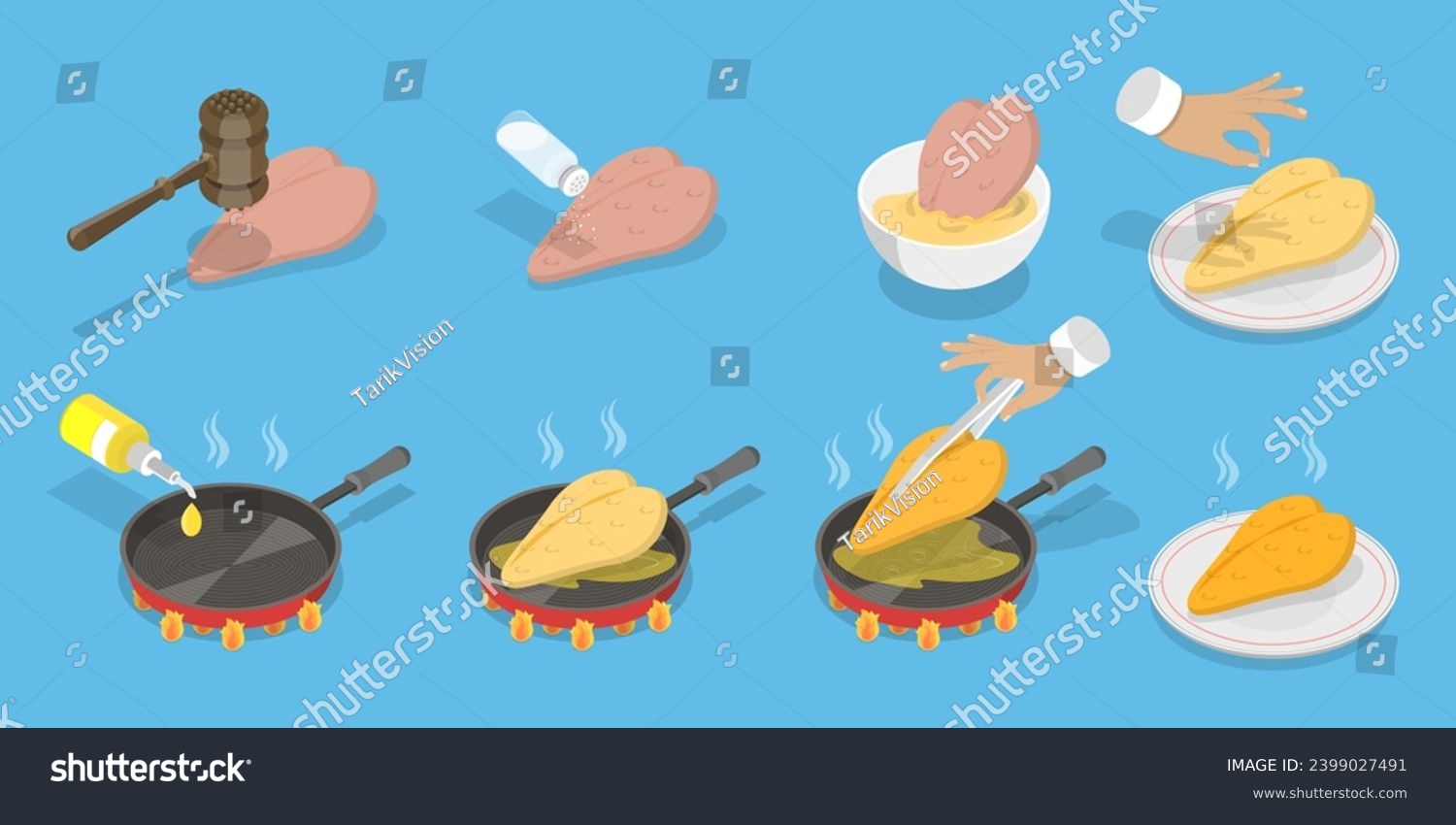 SVG of 3D Isometric Flat Vector Illustration of How To Prepare Chicken Schnitzel svg