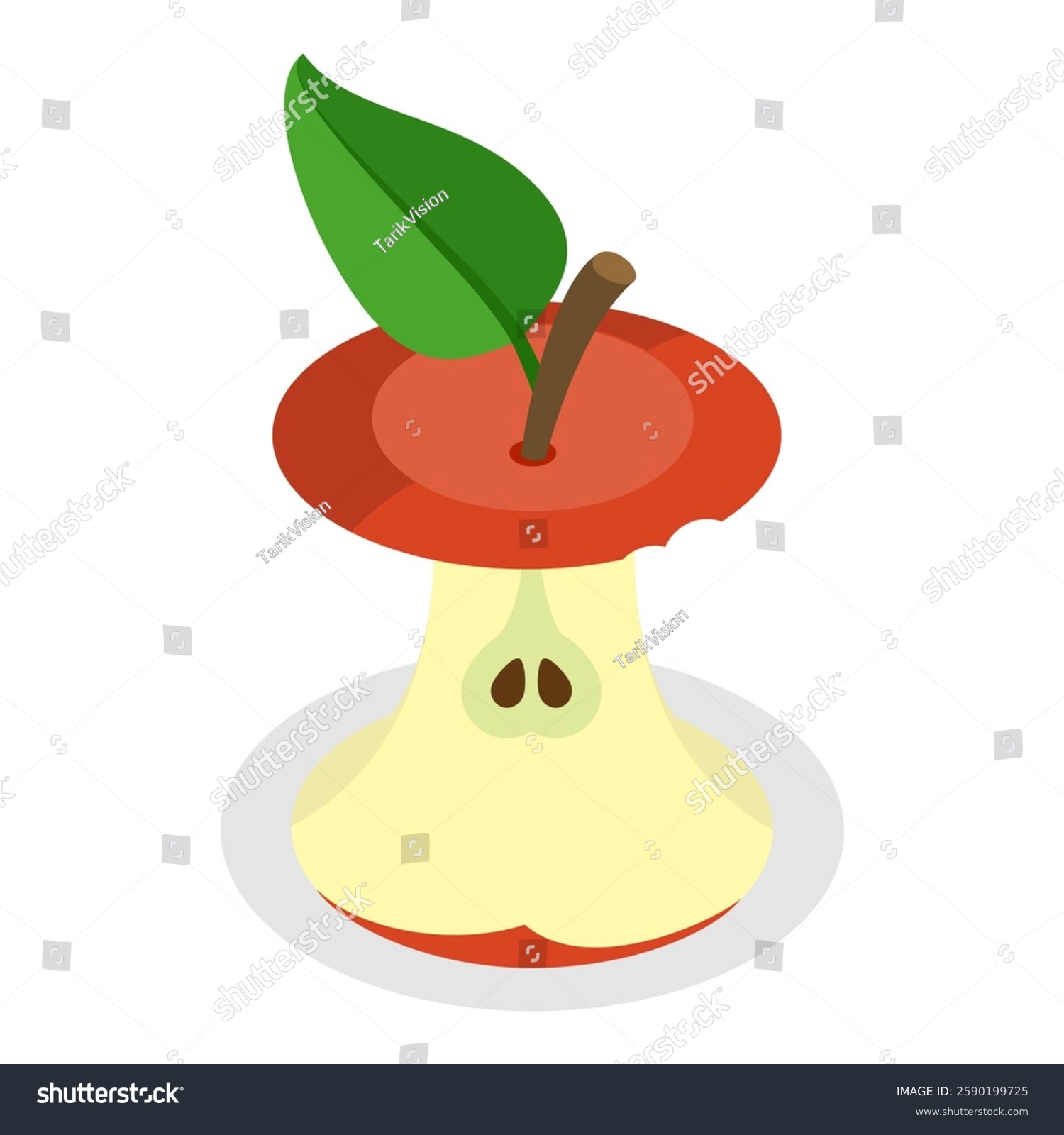 eaten apple with leaf, red and green clip art preview