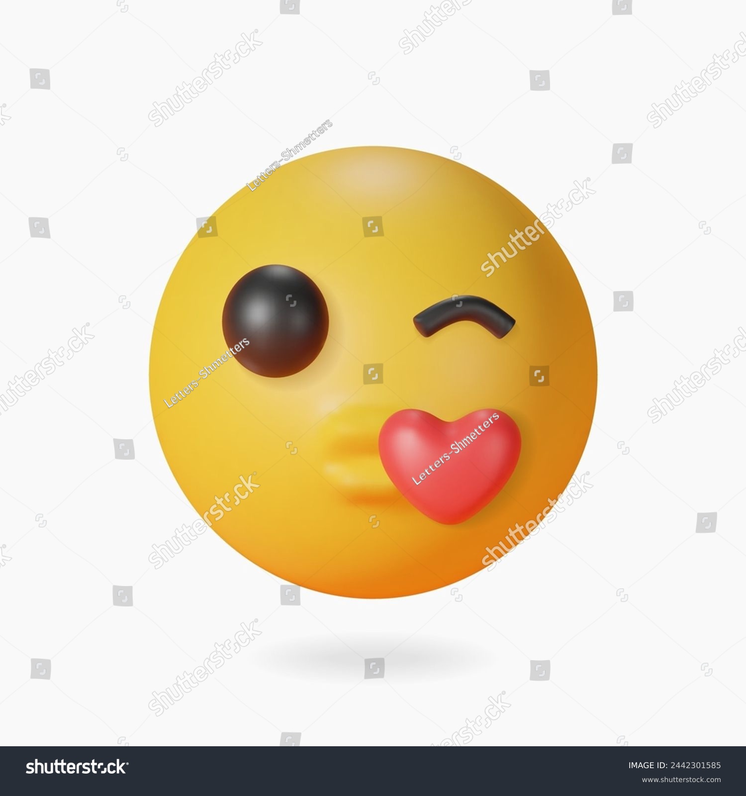 SVG of 3d kiss emoji. Love emoticon with lips blowing a kiss, winking yellow face with red heart. 3d render glossy plastic icon. Vector illustration. svg